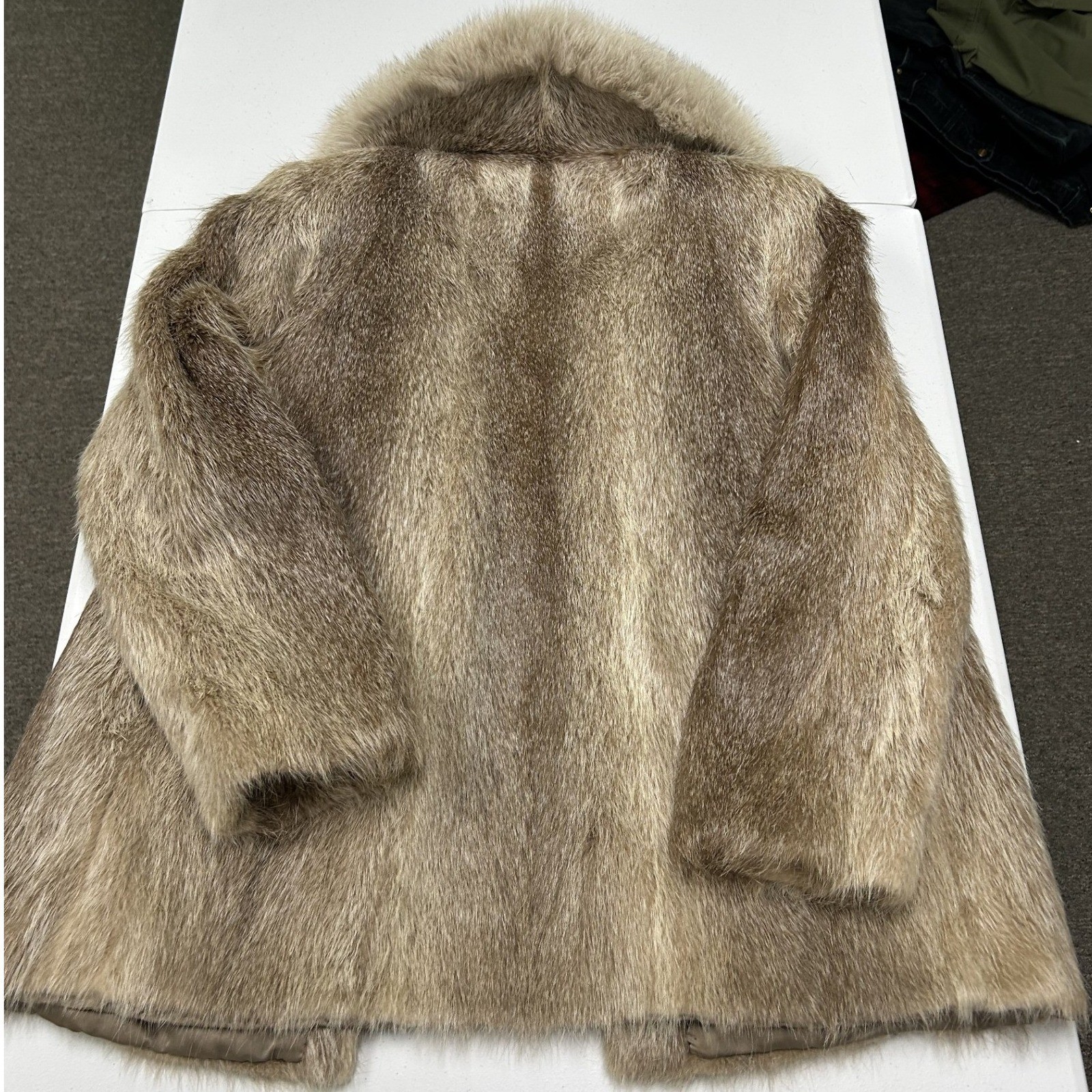 George Poulos Real Fur Coat Womens M Tan Vintage Shawl Collar Mid Length