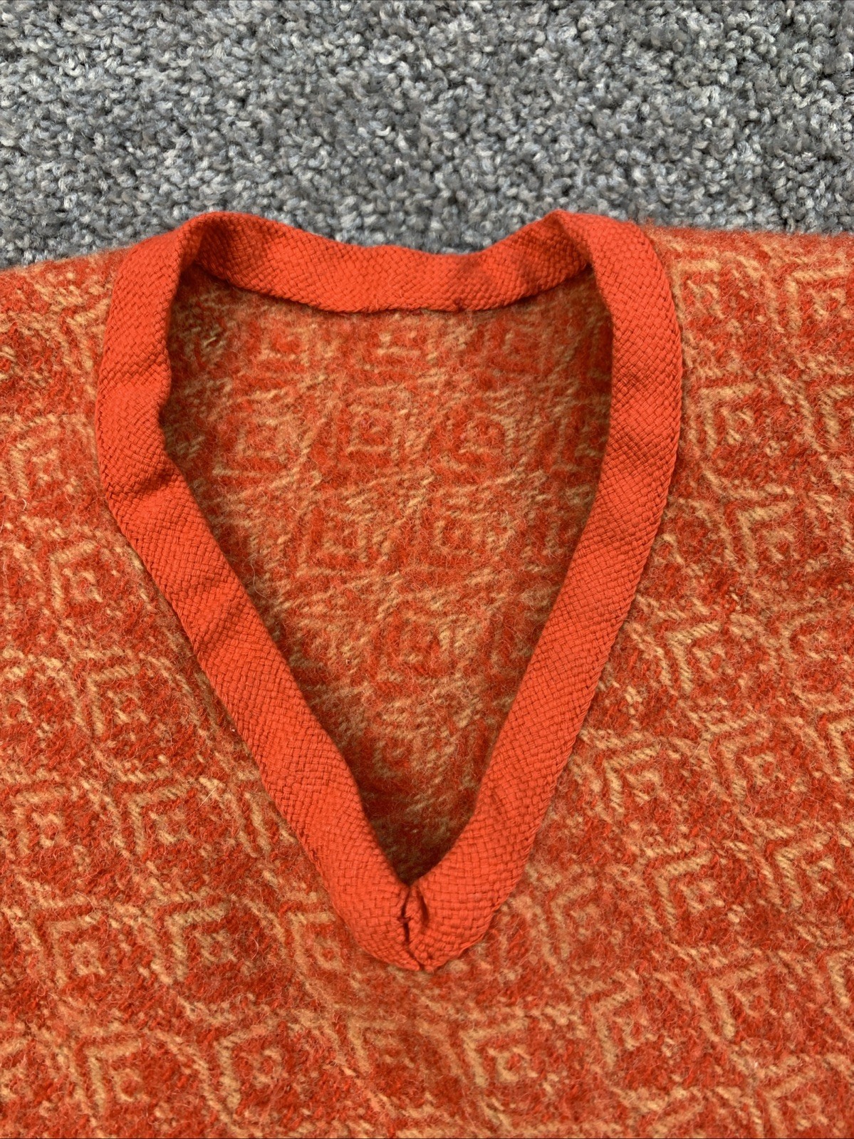 Vintage 60s 70’s Homemade Wool Cape/Poncho Orange W/ Gold Tassels Boho Hippie
