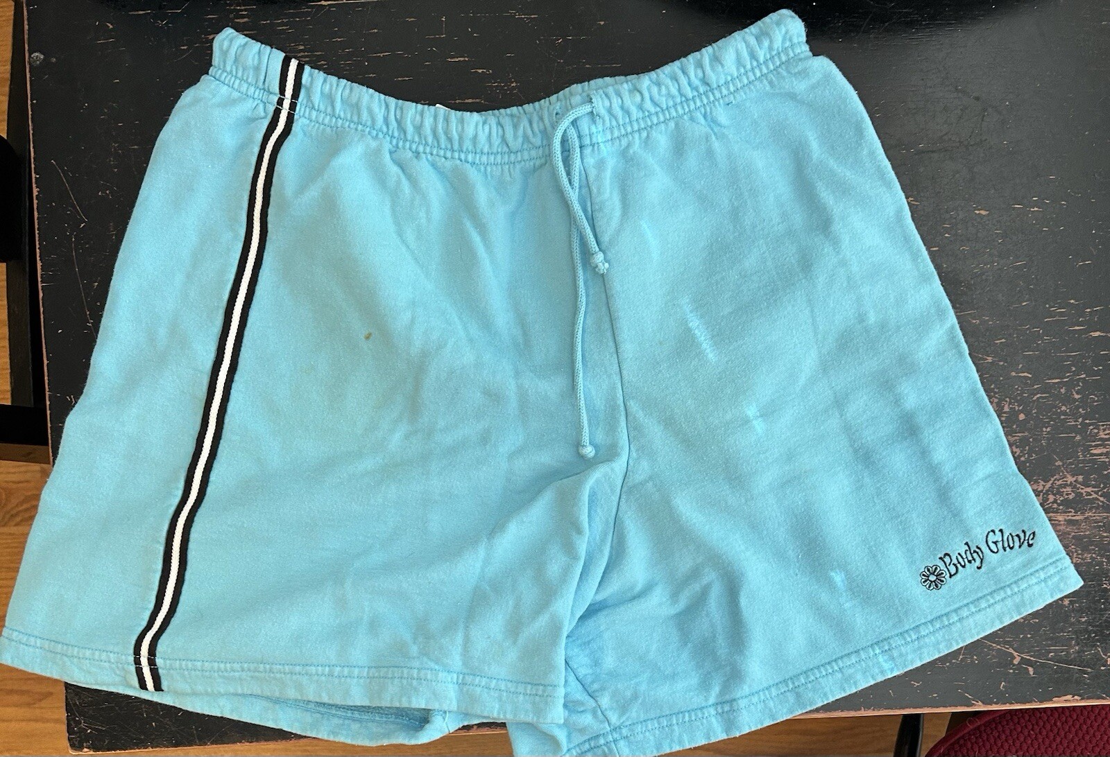 Vintage 90s Women’s Teal Body Glove Flower Shorts W/ Black White Stripe Sz Large