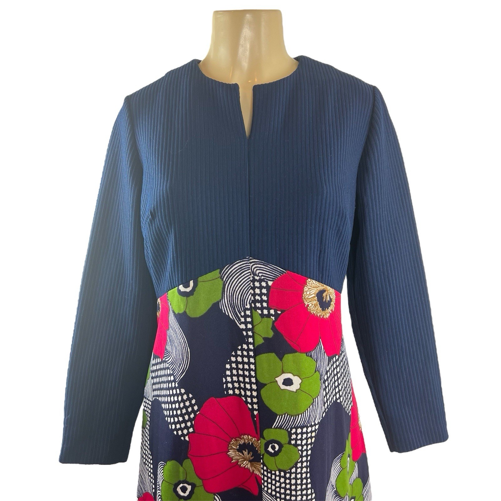 1960s Maxi Dress Vintage Floral Navy Blue Pink Green Hippie Groovy GoGo Eclectic