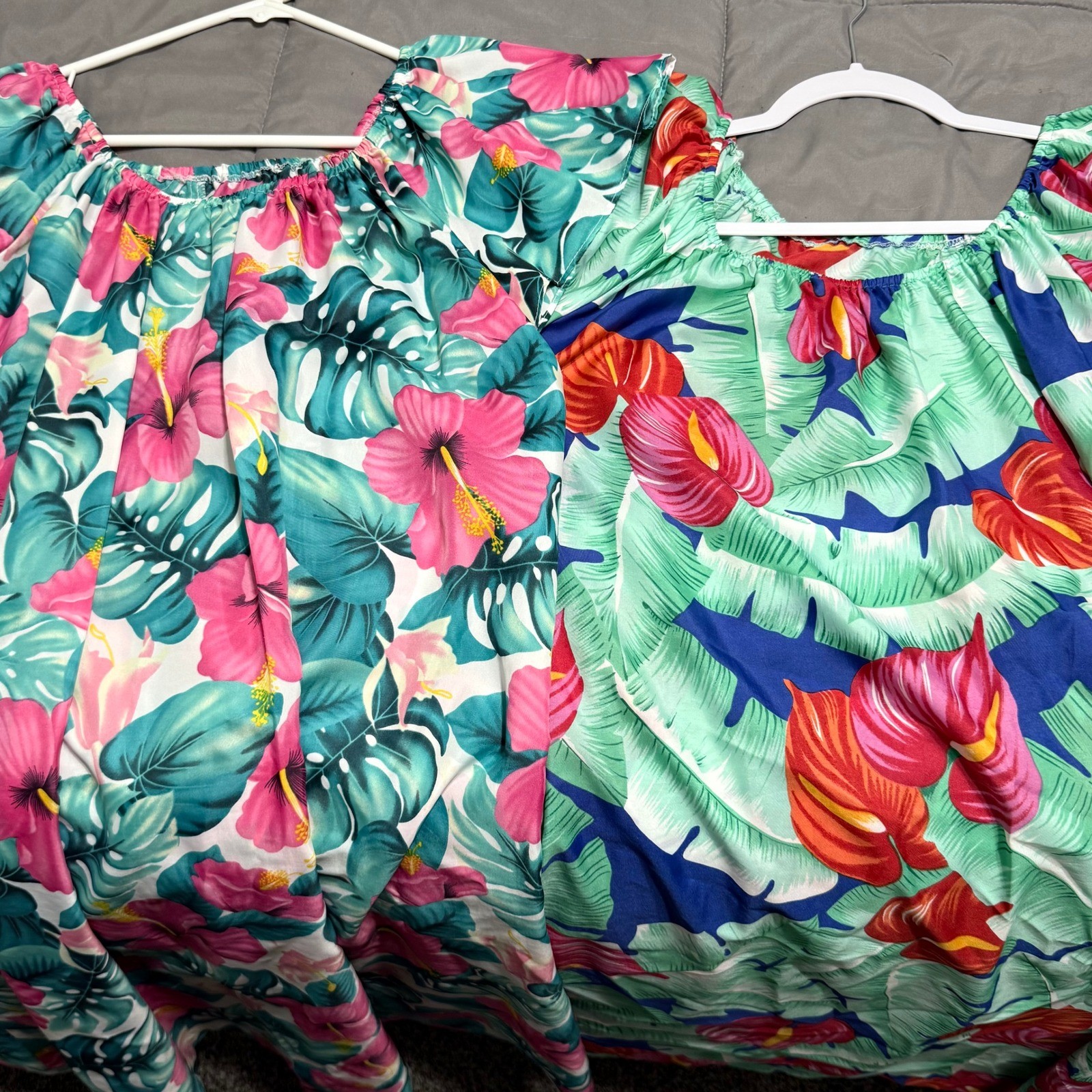 Vintage Hilo Hattie Muumuu Dress Lot 2 Tropical Floral Pink Green Hawaii Large