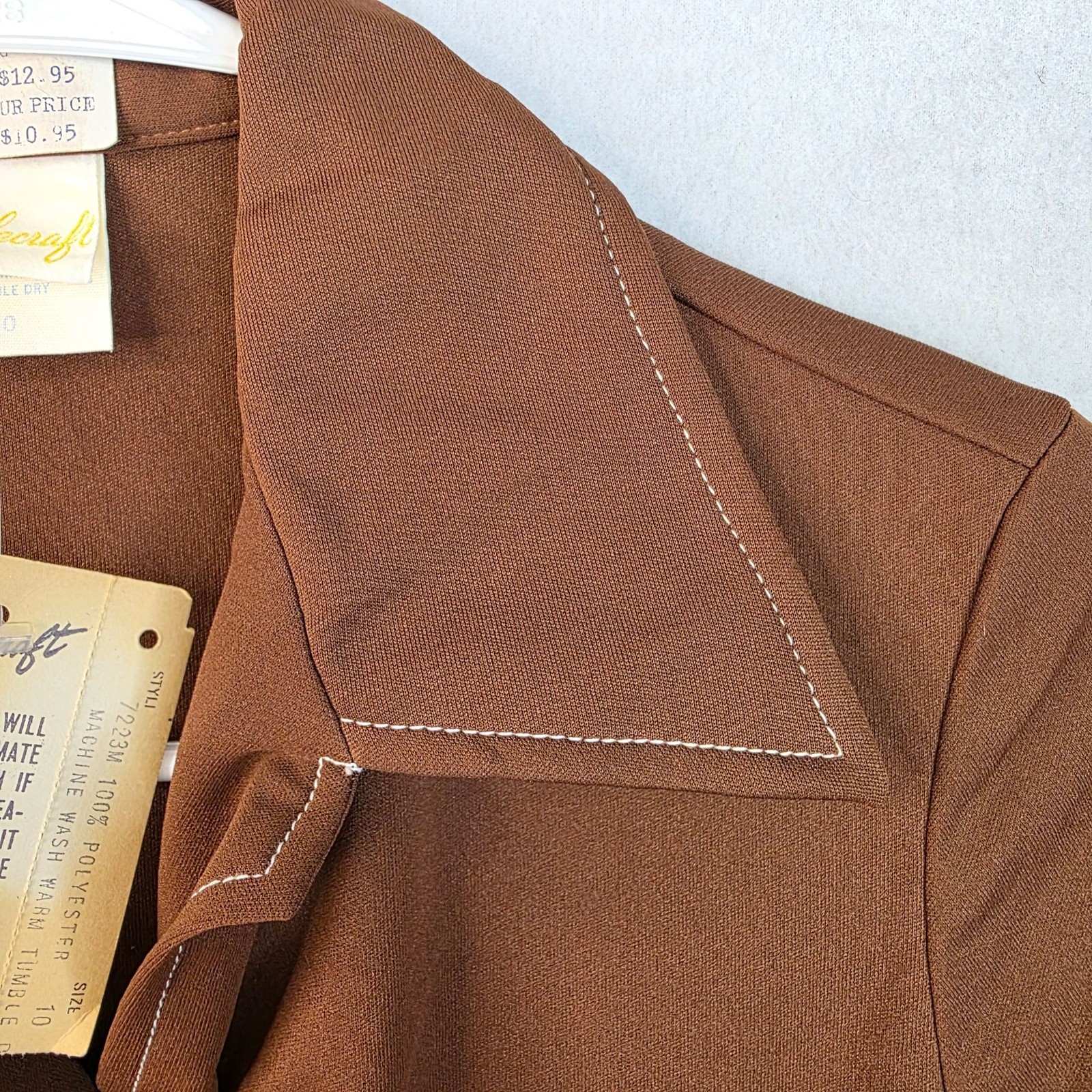 Vintage 70s Stylecraft Button Up Shirt 10 Brown Golf Retro Country Club Office