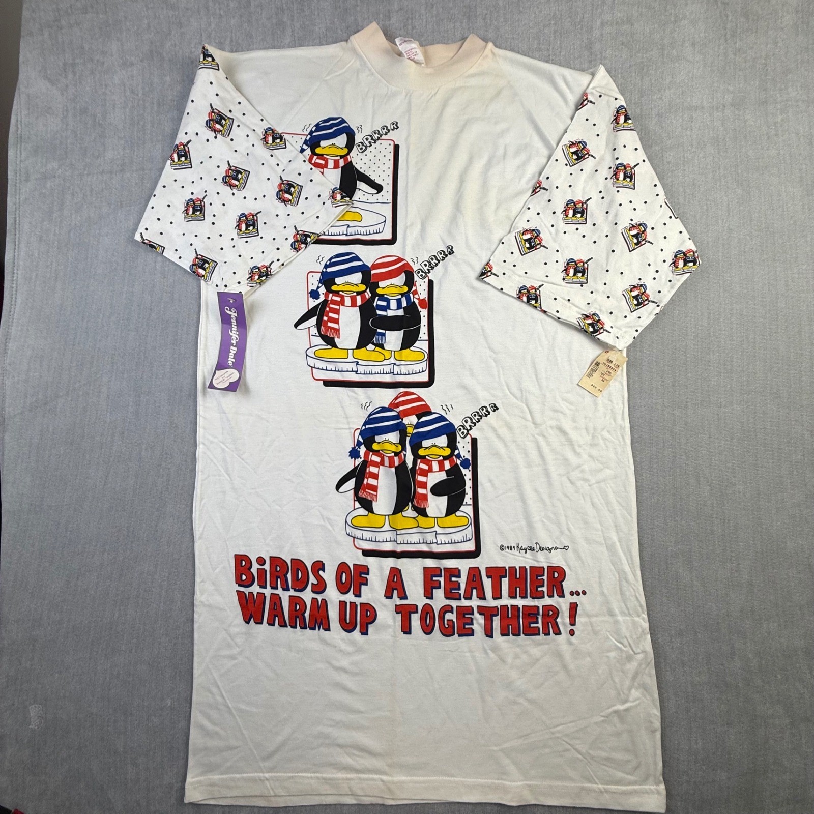Vintage Jennifer Dale Penguin Nightshirt 1989 Kaydee Designs Cotton One Size NWT