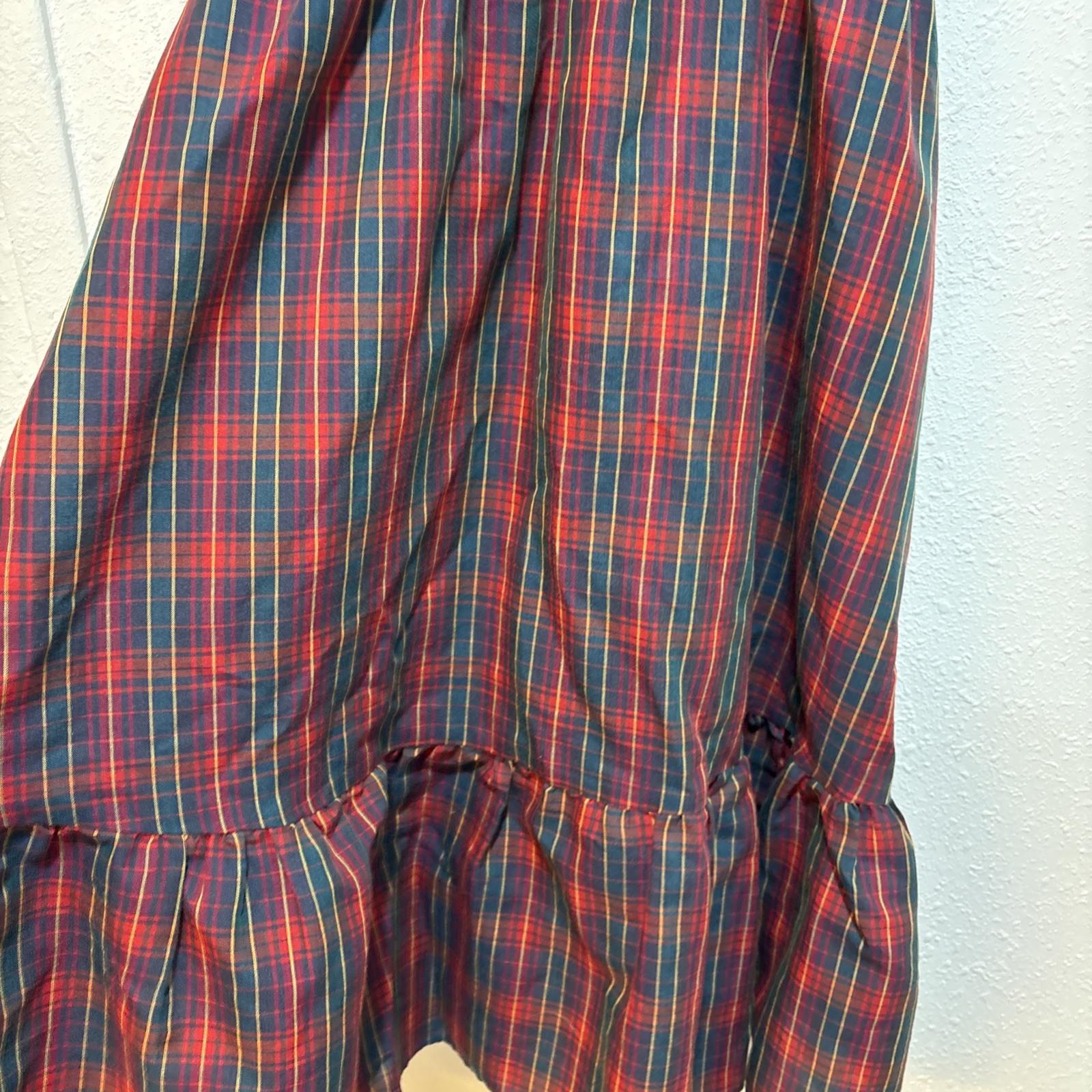 80’s Tartan Ruffled Front Plaid Red Green Yellow Plaid Western Prairie Dress