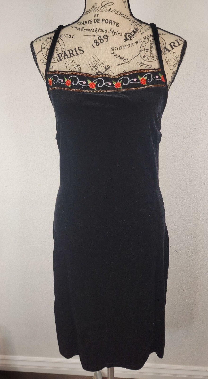 VTG 90s Y2K Velvet Whymsigoth Dress M Is that you? Brand USA Made Milkmaid Black