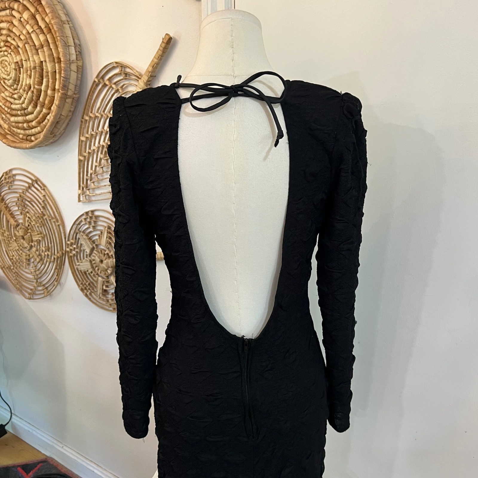 Legends Black White Bow Ruffle Mermaid Party Dress Open Back USA Vintage 9/10