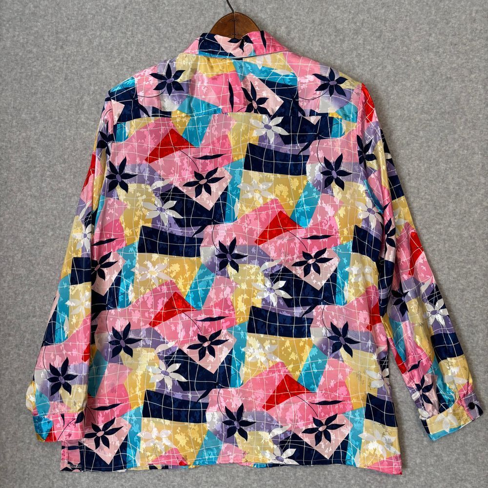 Vintage Da-Rue of California 80s Shiny Multicolor Floral Blouse Top Women’s 18