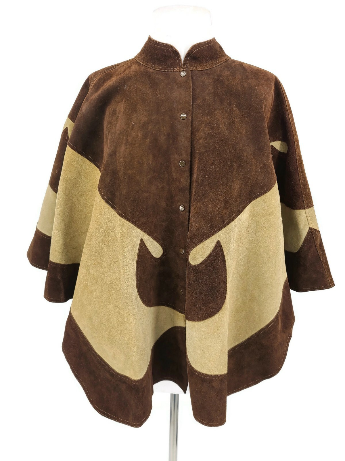 Vintage Penelope Leather Suede Cape Womens One Size Brown Swirl Mexican