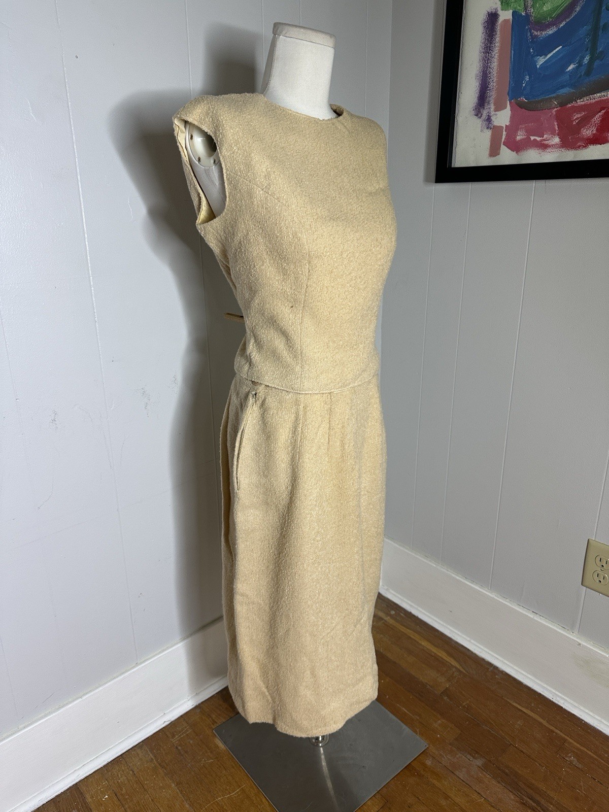 Vintage 1950s Nubby Boucle 3 Piece Neutral Suit Set
