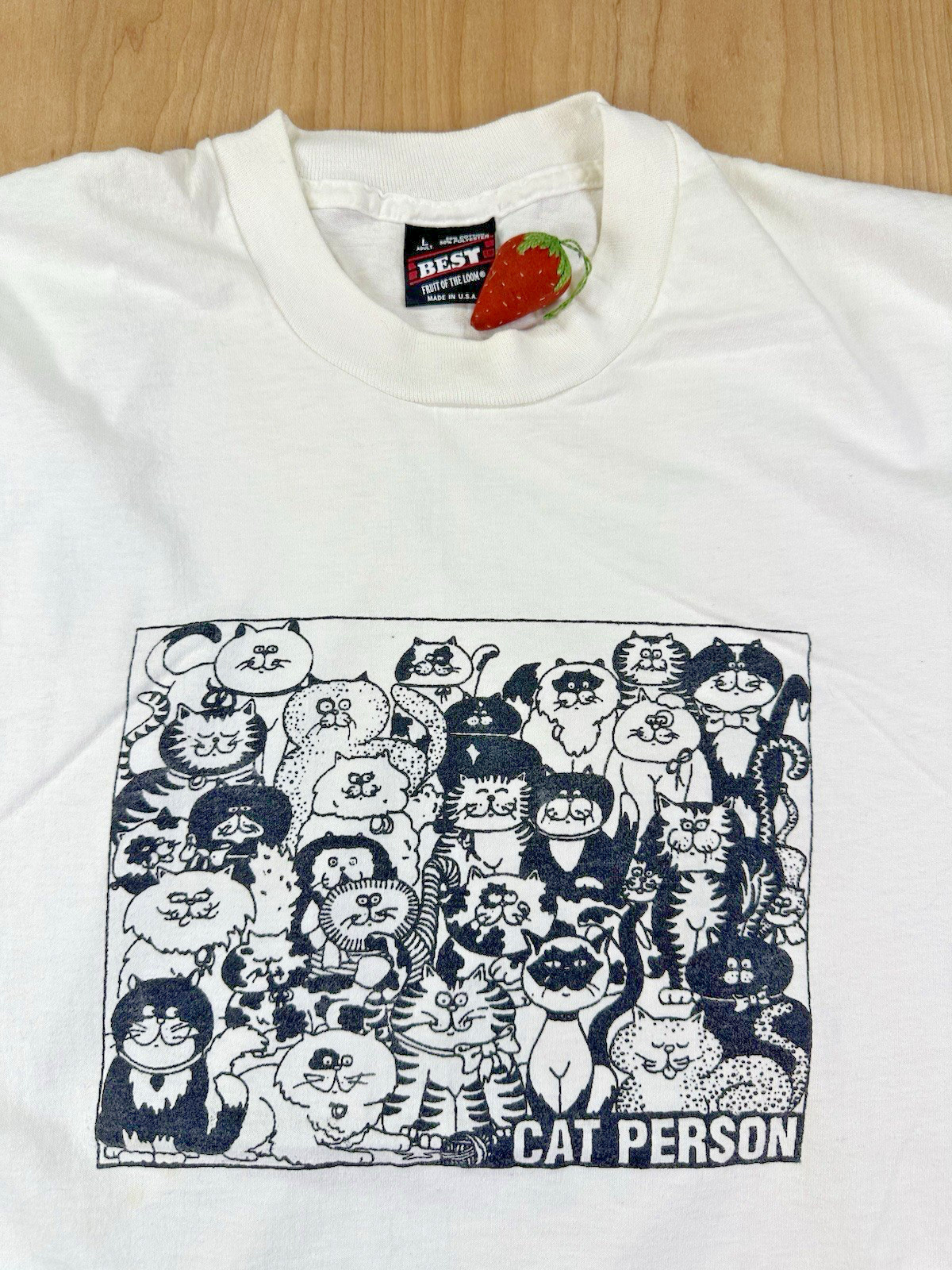 vintage 90’s CAT PERSON t shirt LARGE screen stars best ILLUISTRATION cute NORM