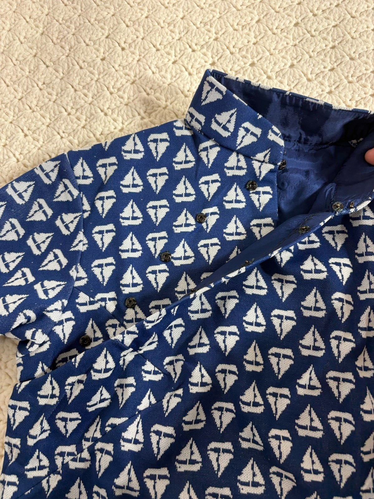 Vintage 70s Handmade Double Knit Polyester Nautical Print Dress Women’s Small