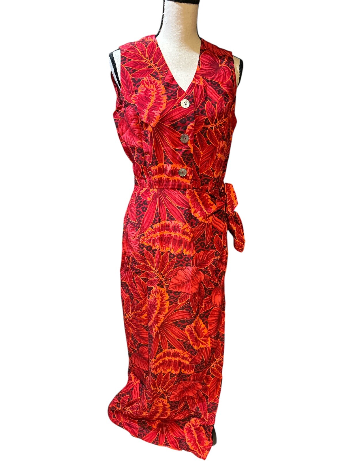 Vintage MISHO Silk Hawaiian Wrap Button/Tie Long Dress Vacation Beach Sz 6 Sexy