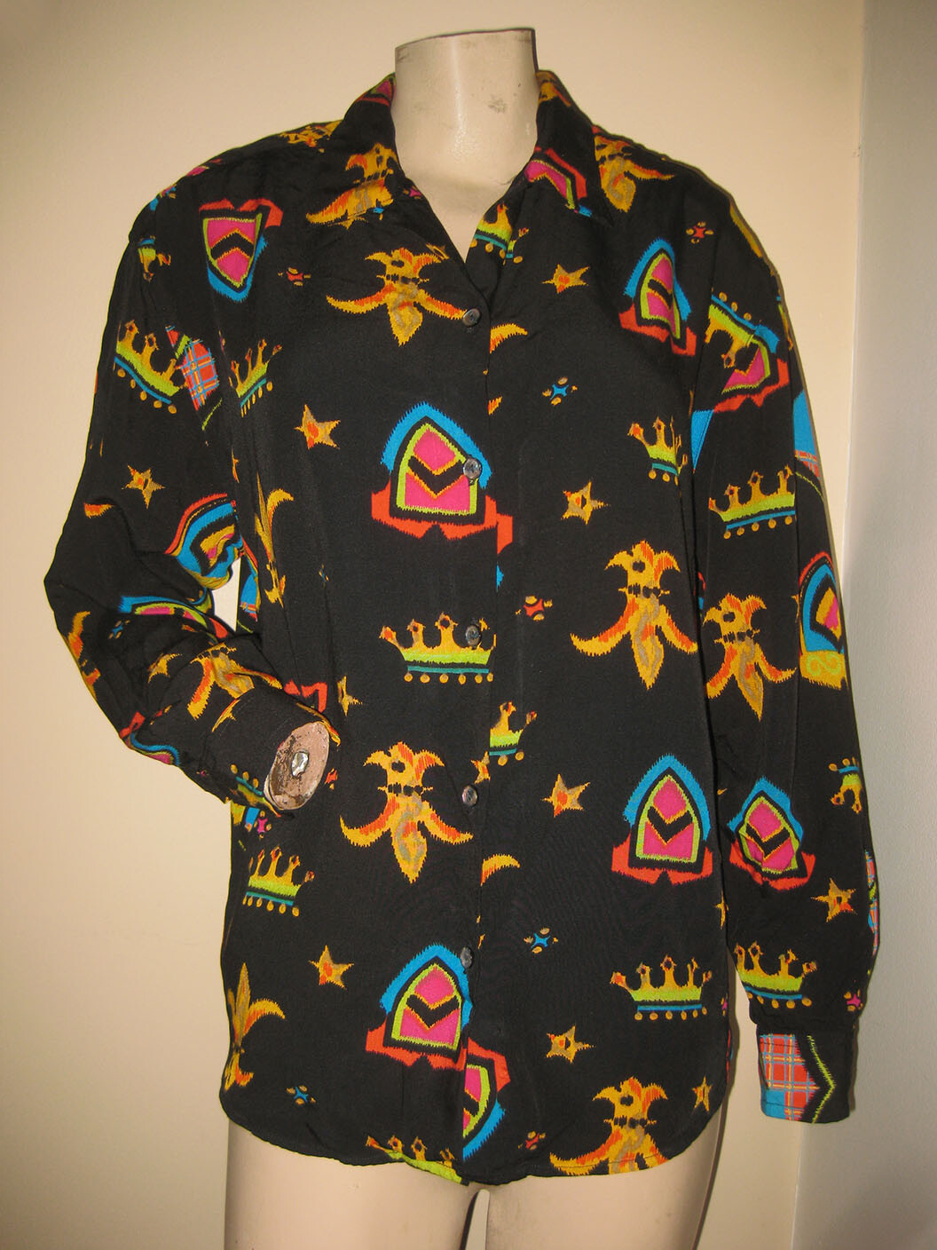 NWT Vintage 80s Levi’s Dockers Black Neon “Kings” Royal Crown Shirt Top PS/PM