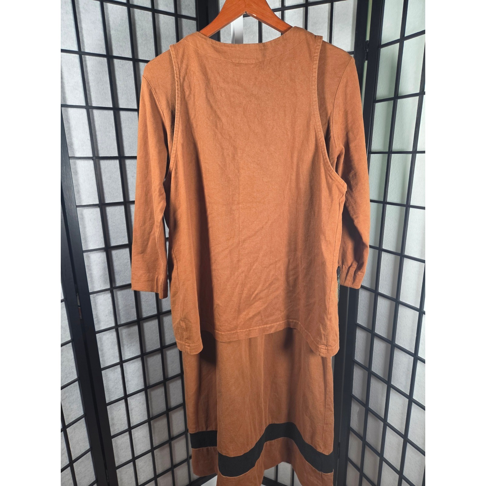 Vtg Blue Cactus Womens Small Rust Cotton 2pc Dress Vest Set Southwestern Boho