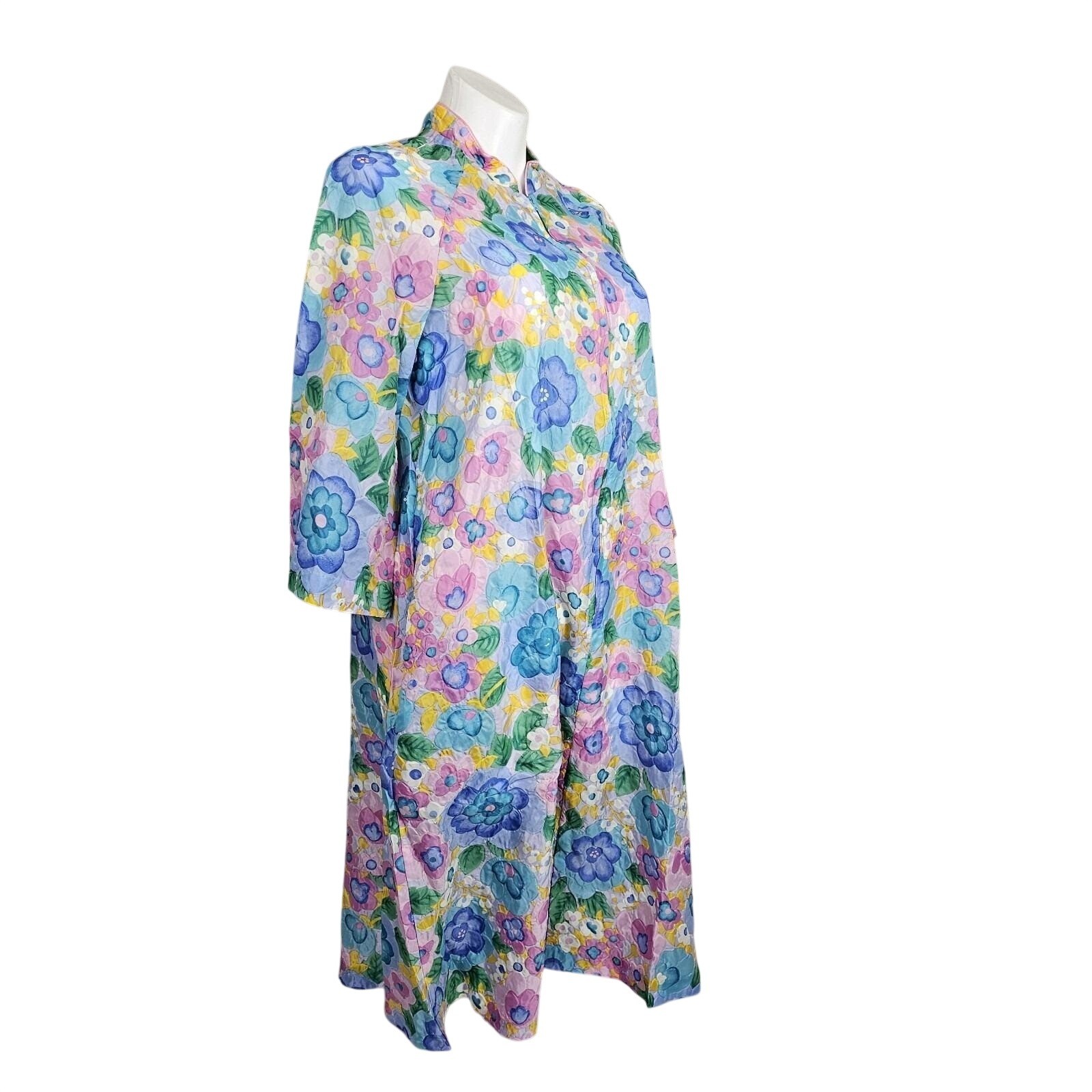 Vintage 60s Kassatly Palm Beach OS Pastel Mod Floral Nylon House Coat Robe