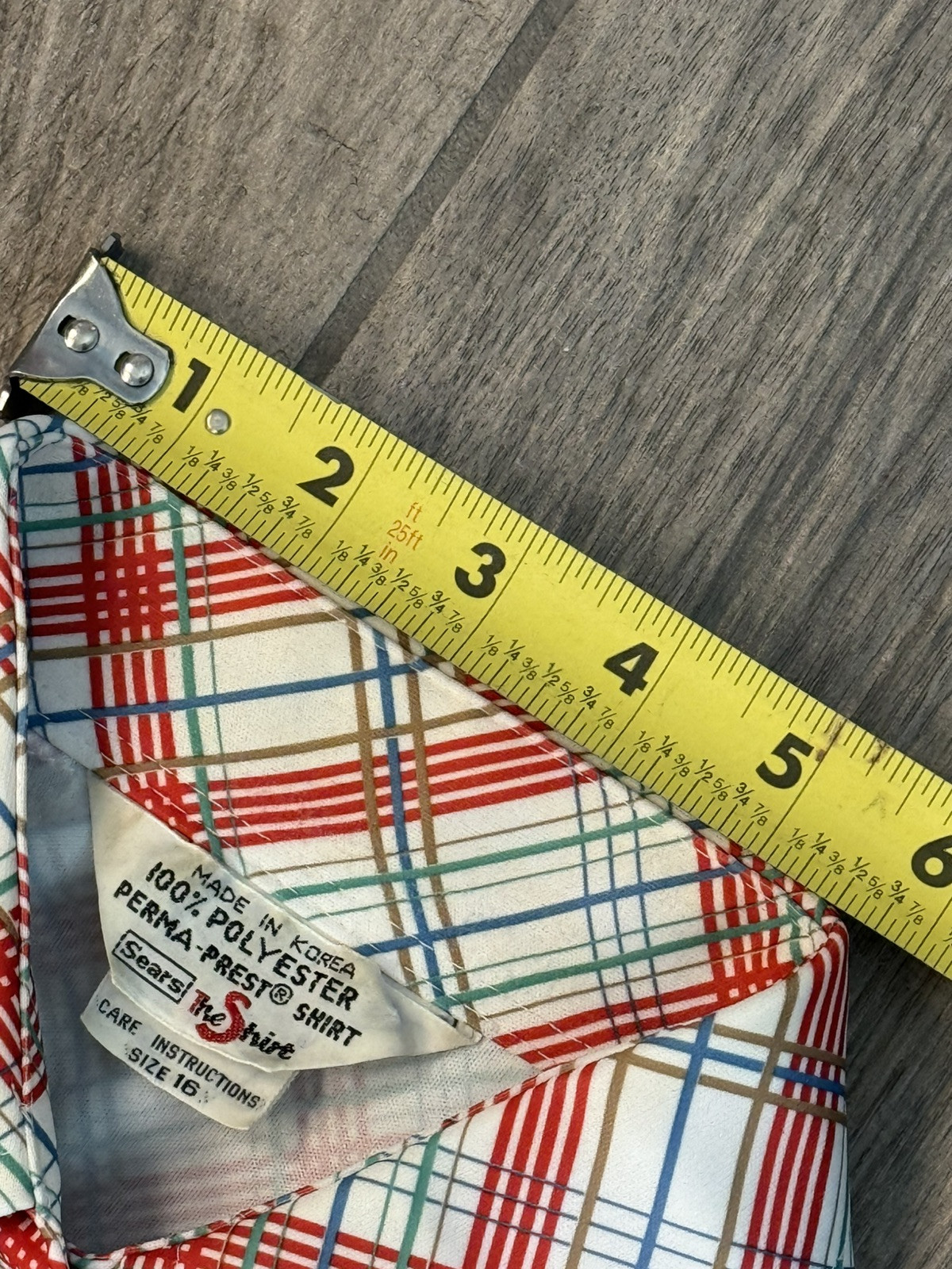 Rare Vintage 1960s70s Sears Perma Prest Shirt-Red, White, Blue Plaid W Med 16