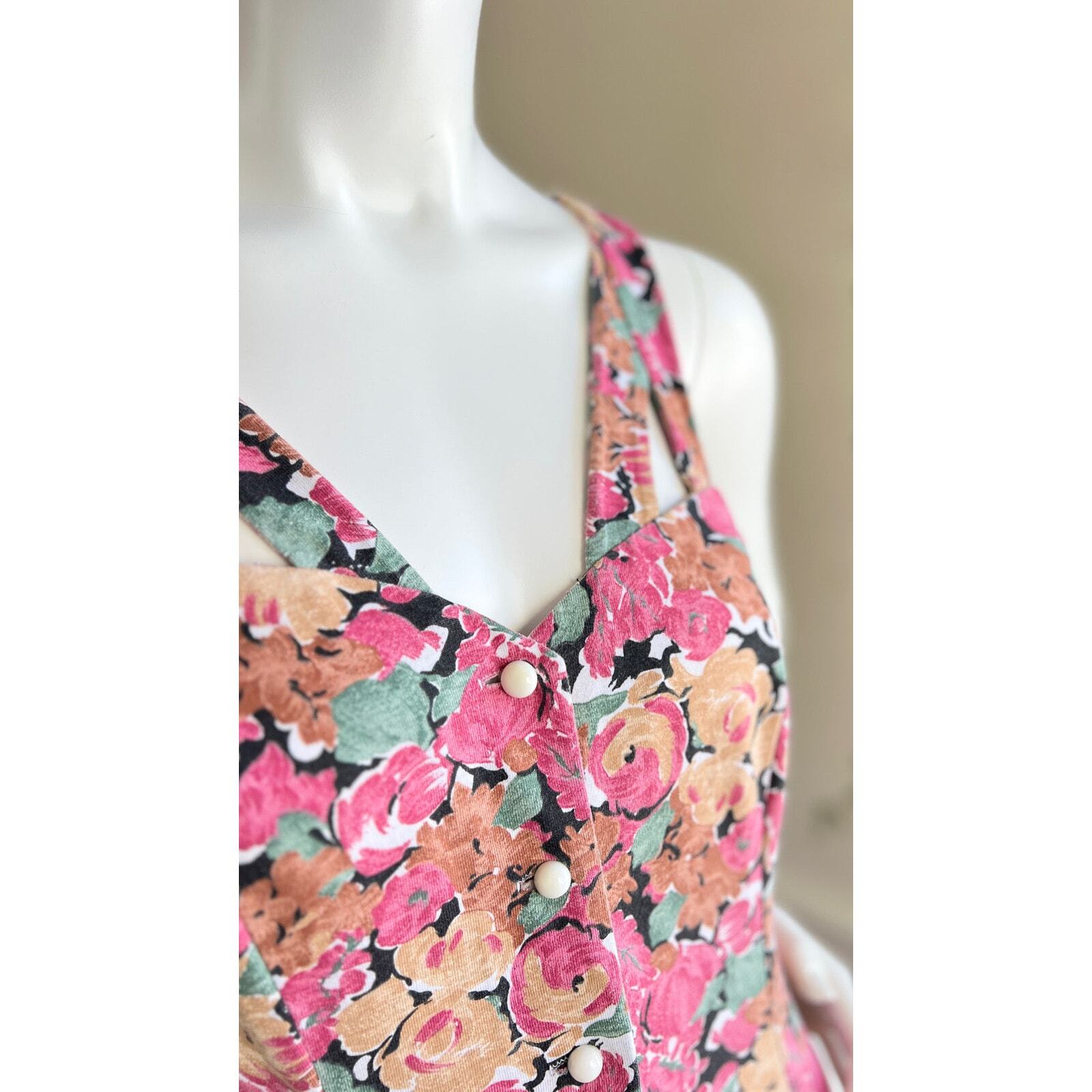 Vintage 1990s Jumpsuit 90s Floral Print Wide Leg Palazzo Romper Pink Cotton
