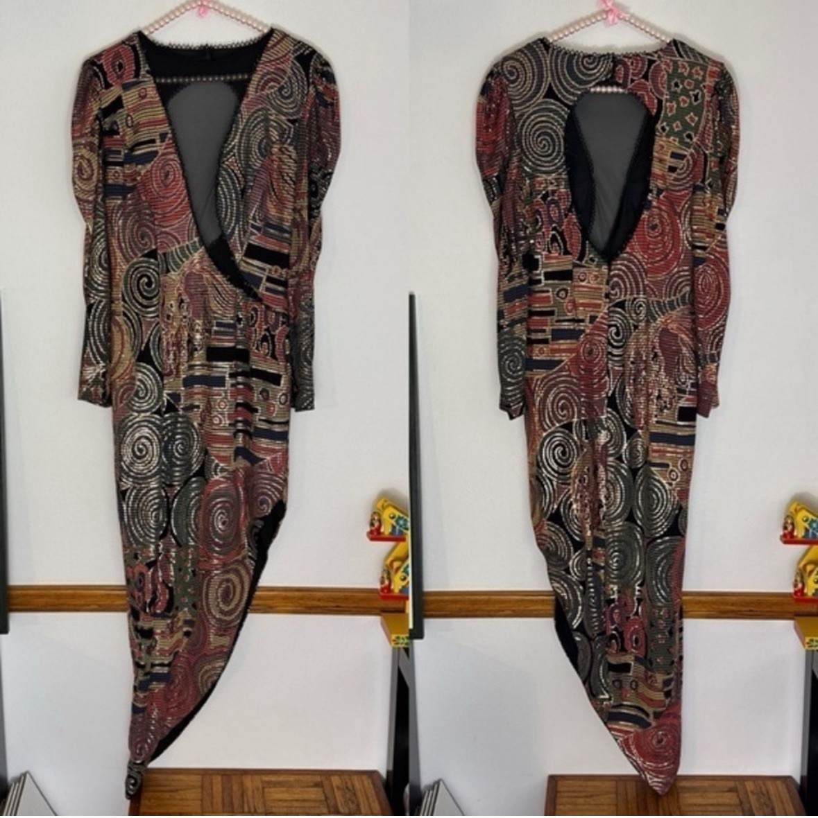 Vintage Janine metallic mosaic party dress size Medium