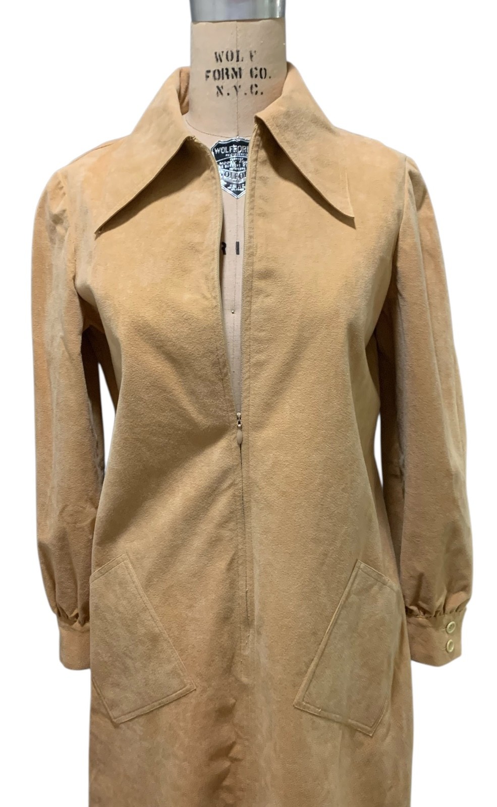 MOLLIE PARNIS Vintage 70s Women’s LS Ultrasuede Zip Front Shirt Dress – Sz M USA