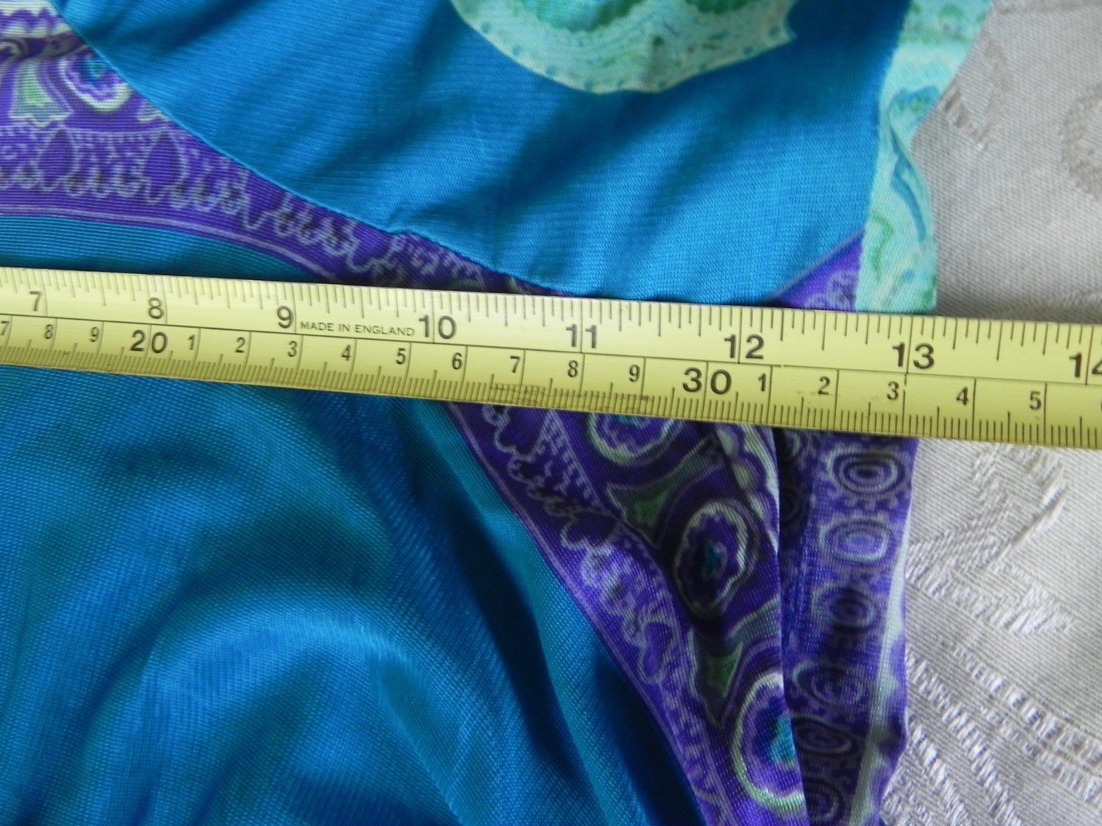 VTG Elinor Gay Original Long Full Sleeveless V-Neck Dress Blues & Purple Print!