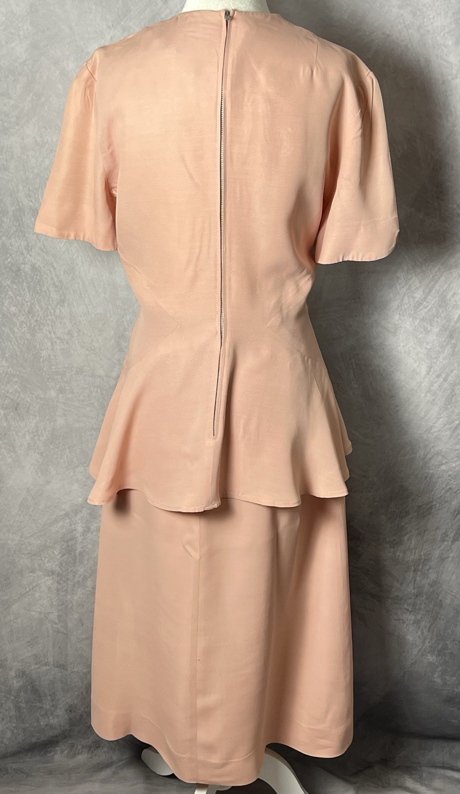 Vintage 1940s Pink Textured Rayon Peplum Sequin Blouse Pencil Skirt Set S/M