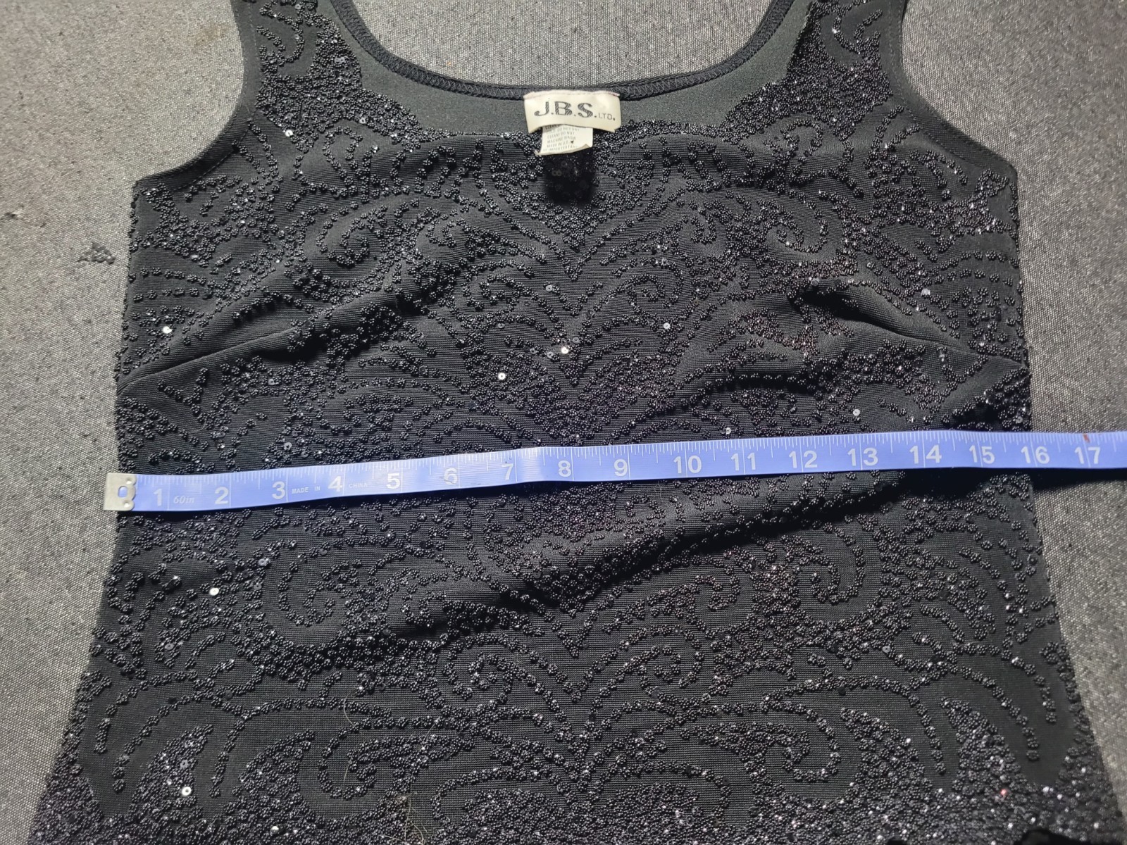 Vintage 80s 90s J.B.S Black Beaded Tank Top S/M Blouse Going Out Gorhic