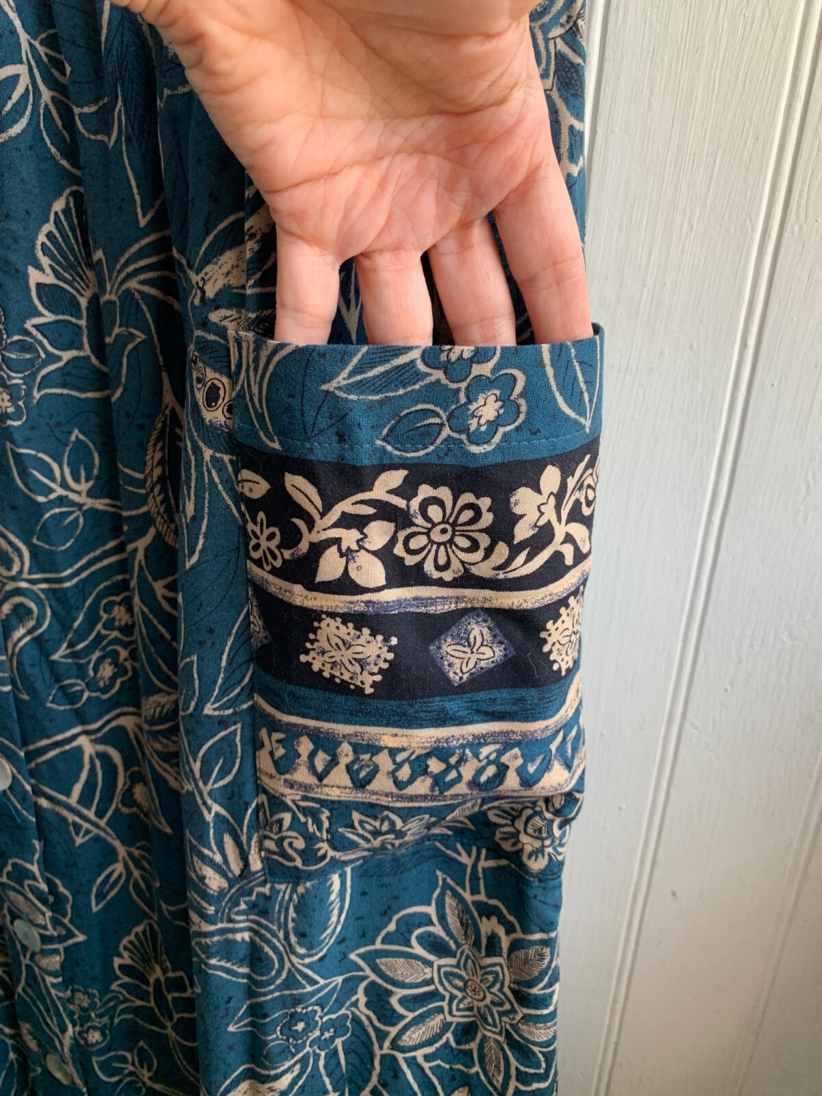 More Jazz Vintage 90s Y2K Blue Floral Waist Tie Maxi Dress Buttons Pockets SZ 2X