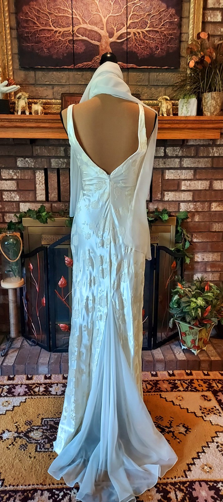 Vintage Zum Zum By Niki Livas Ivory & Floral Velvet Embellished Maxi Dress