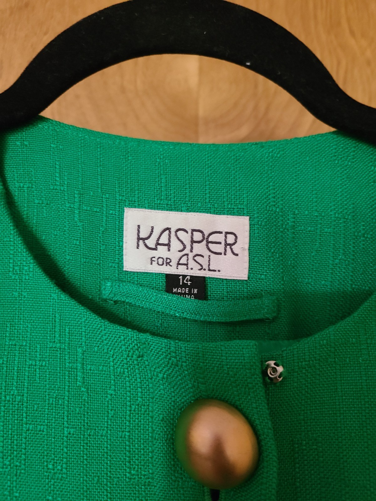 Vintage Kasper ASL Dress Kelly Green Button Up Size 14 Large Retro 80s