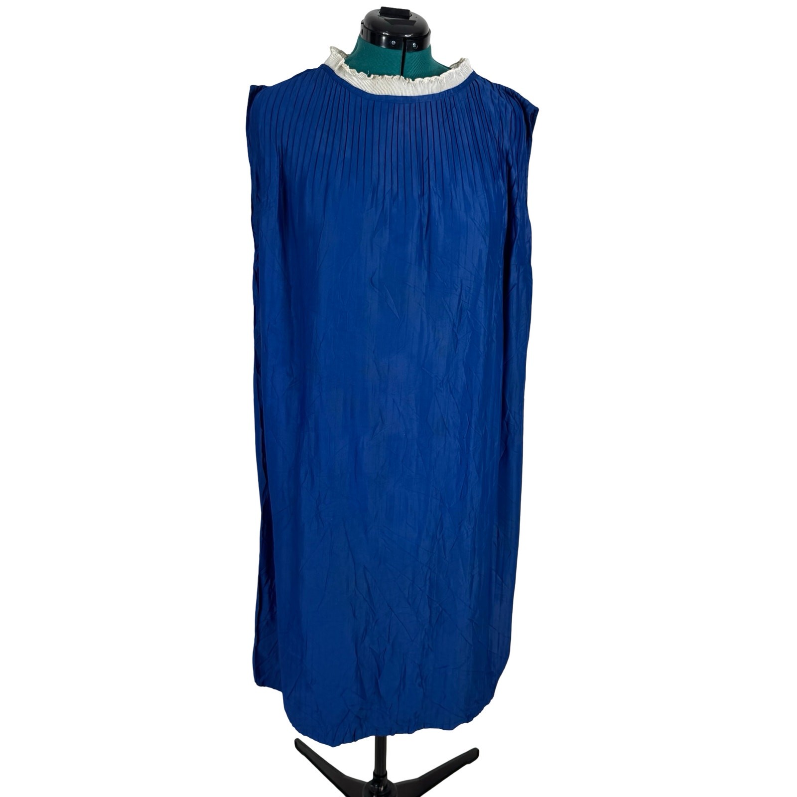 Vintage 60s Blue Arnel Pleated Tent Dress Plus Size 3X 4X Mod Ruffle AS-IS