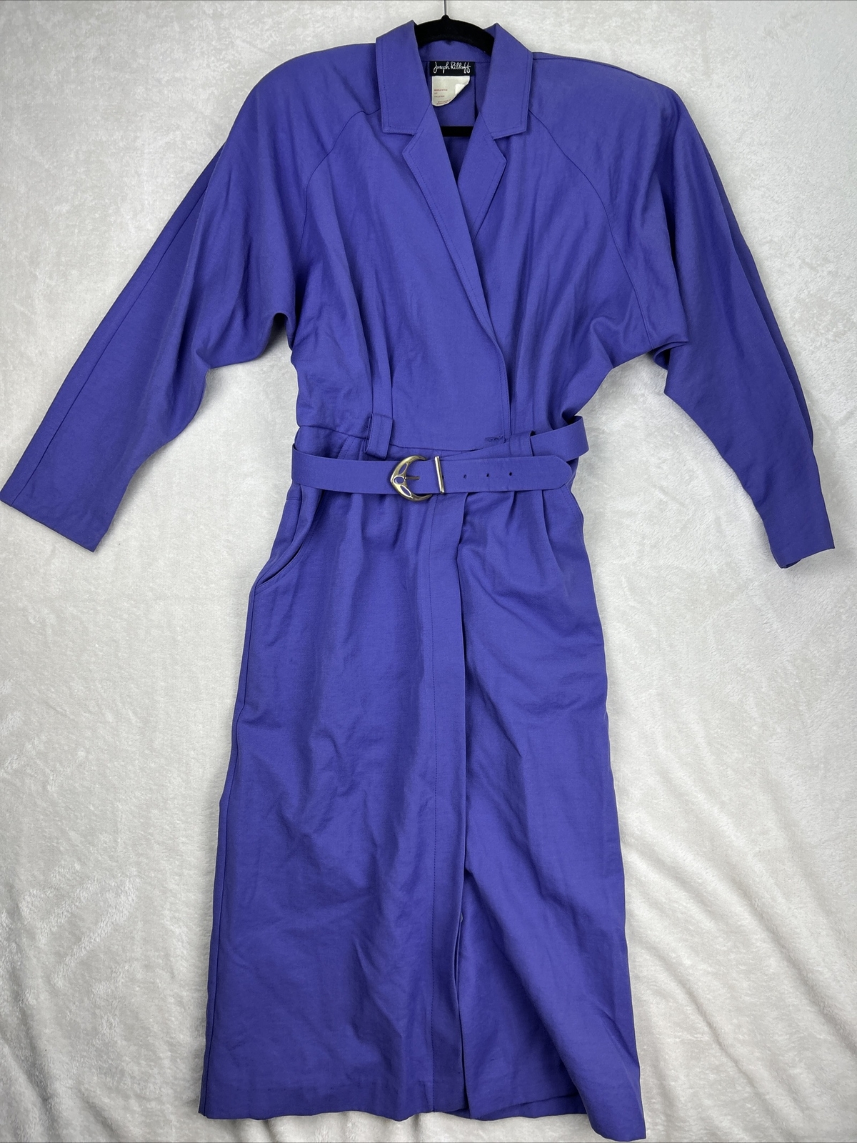 Vintage 80s Joseph Ribkoff Purple Dress Suit One Piece With Belt Button Up Skirt