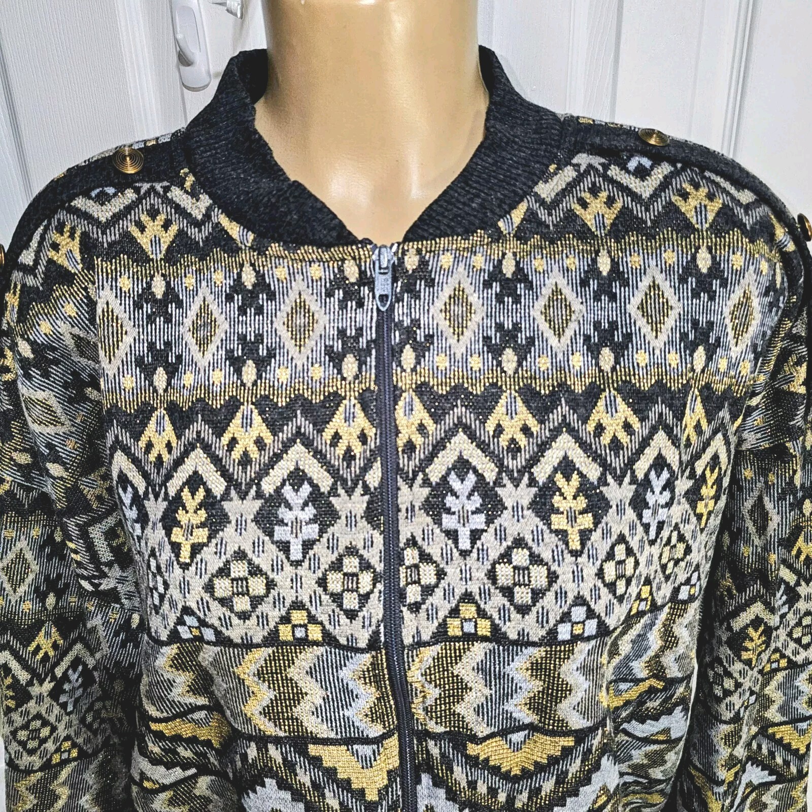Periphery Kathleen Usherwood Nieman Marcus Vtg 80s Metallic Knit Zipper Top Sz L