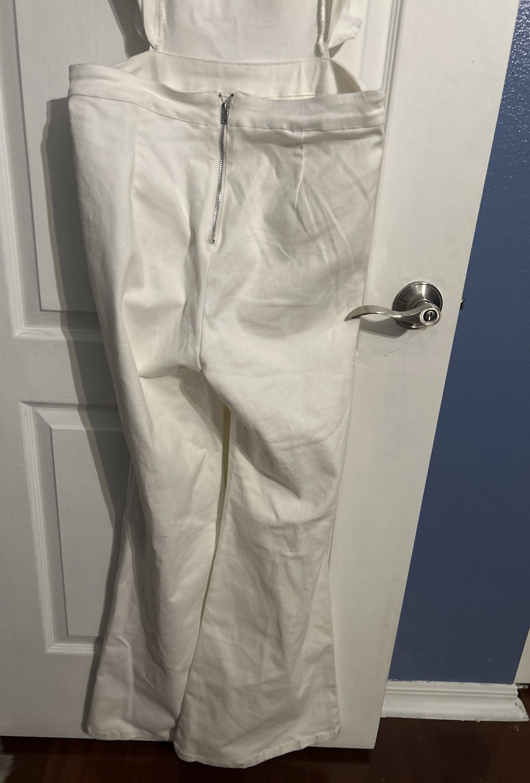 Jealous Tomato White Denim Jumpsuit Size Large . Cut out back