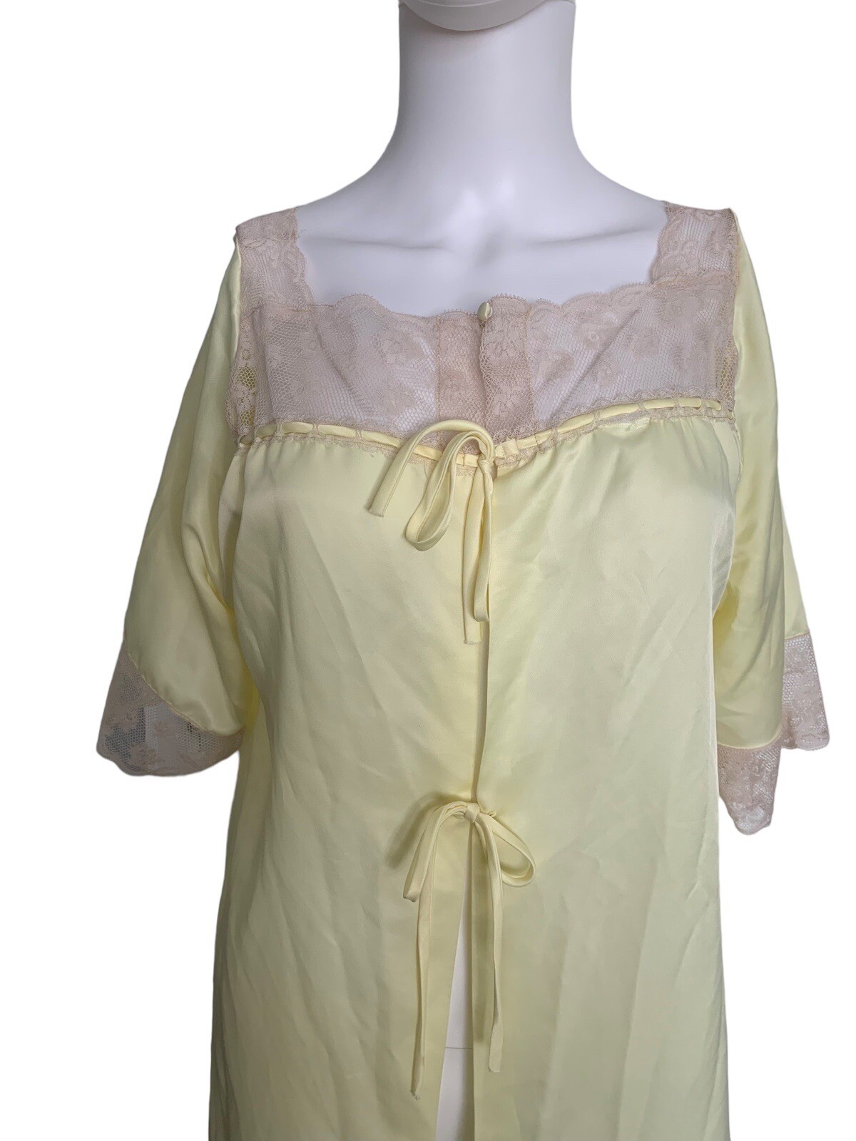 Vintage Corhan Noumair Small Yellow nightgown Nylon Lace Negligee Cottage Core