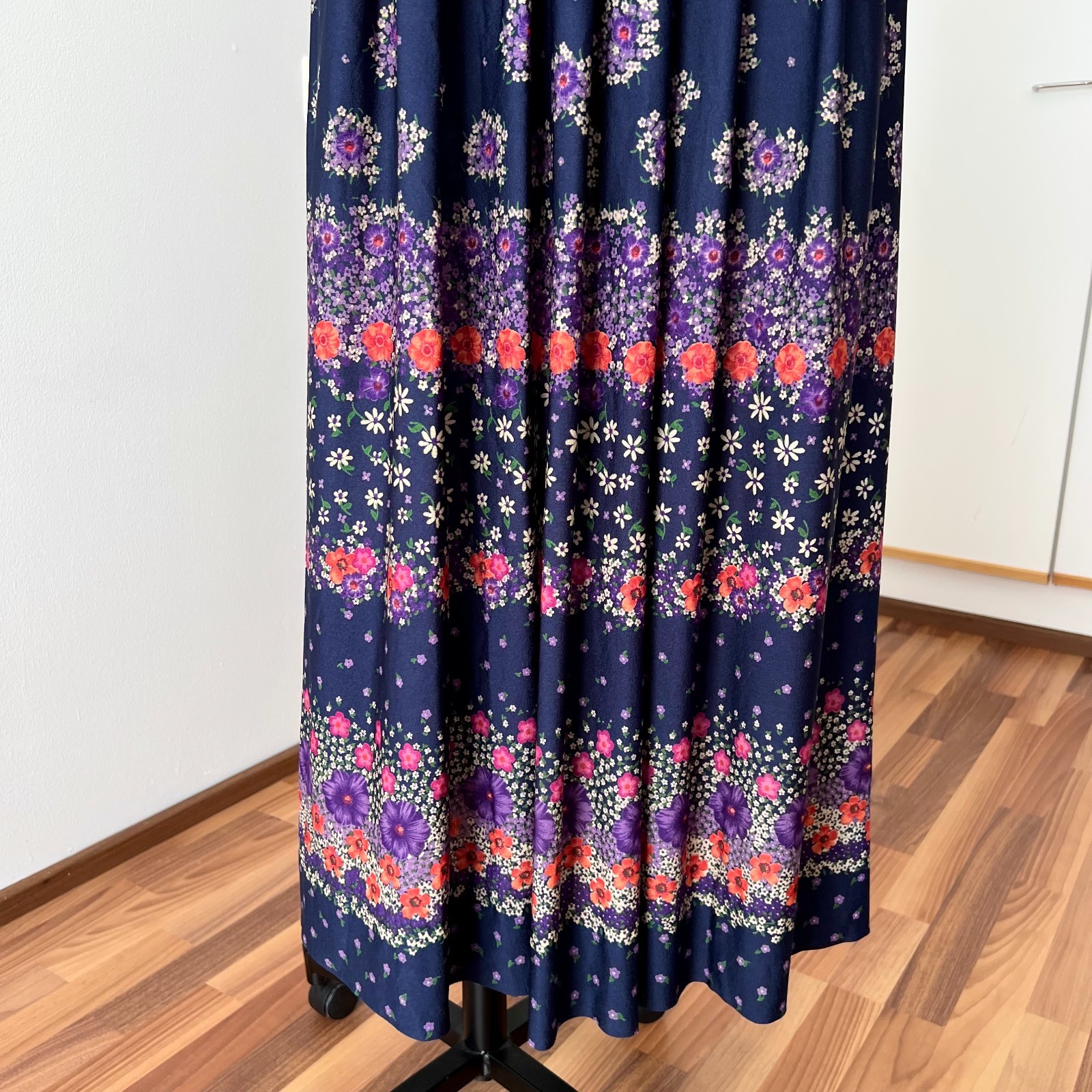 1970s Floral Pleated Maxi Skirt High Waist Boho Prairie Cottagecore Long Aline