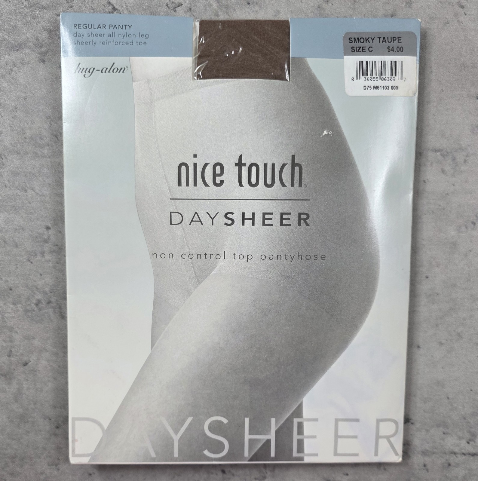 Vtg Sears Hug-alon Daysheer Pantyhose – Sz C Smoky Taupe – Reinforced Toe NOS