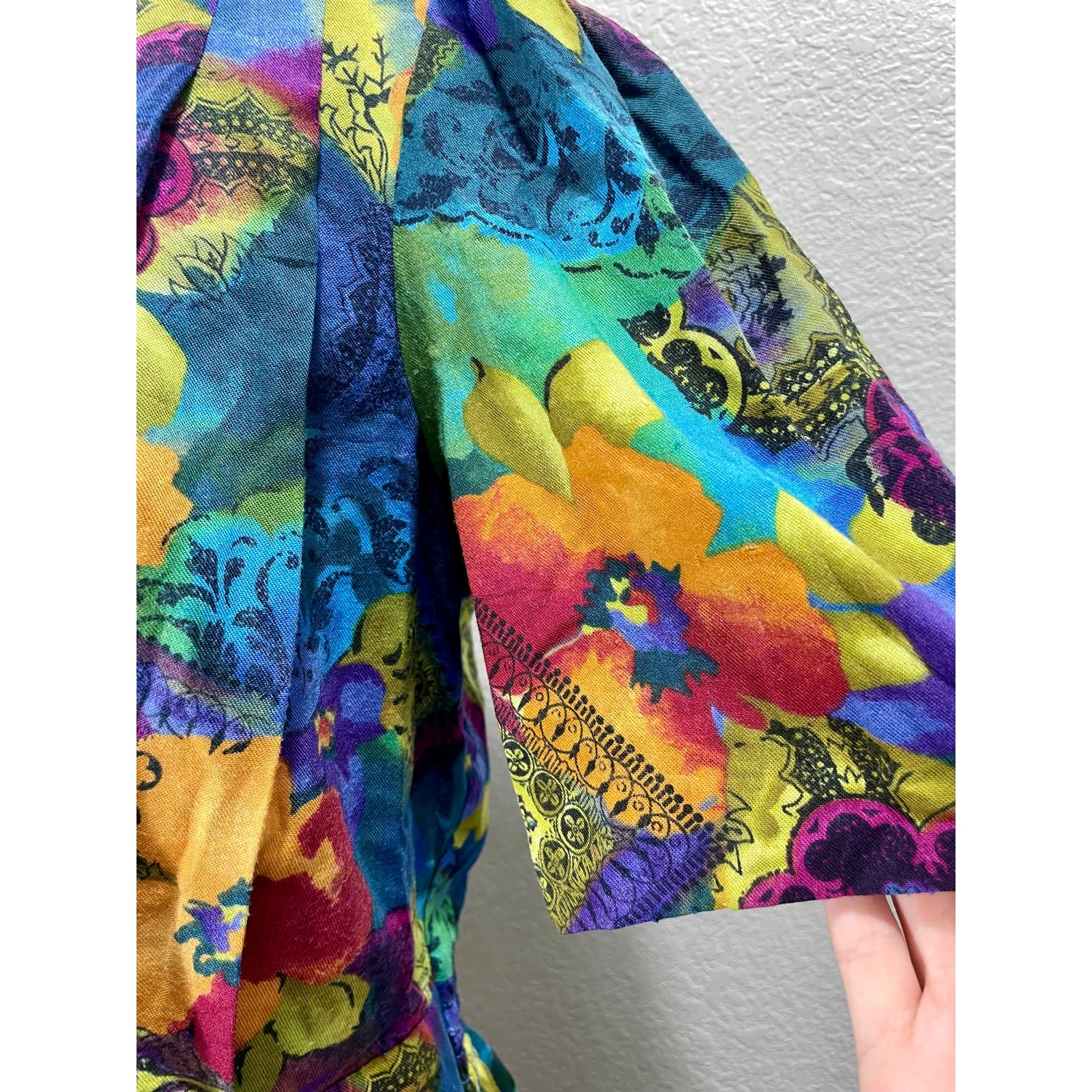 Vintage 80s Via Sant Andrea Dress Vibrant Multicolor Floral Geometric Size 12