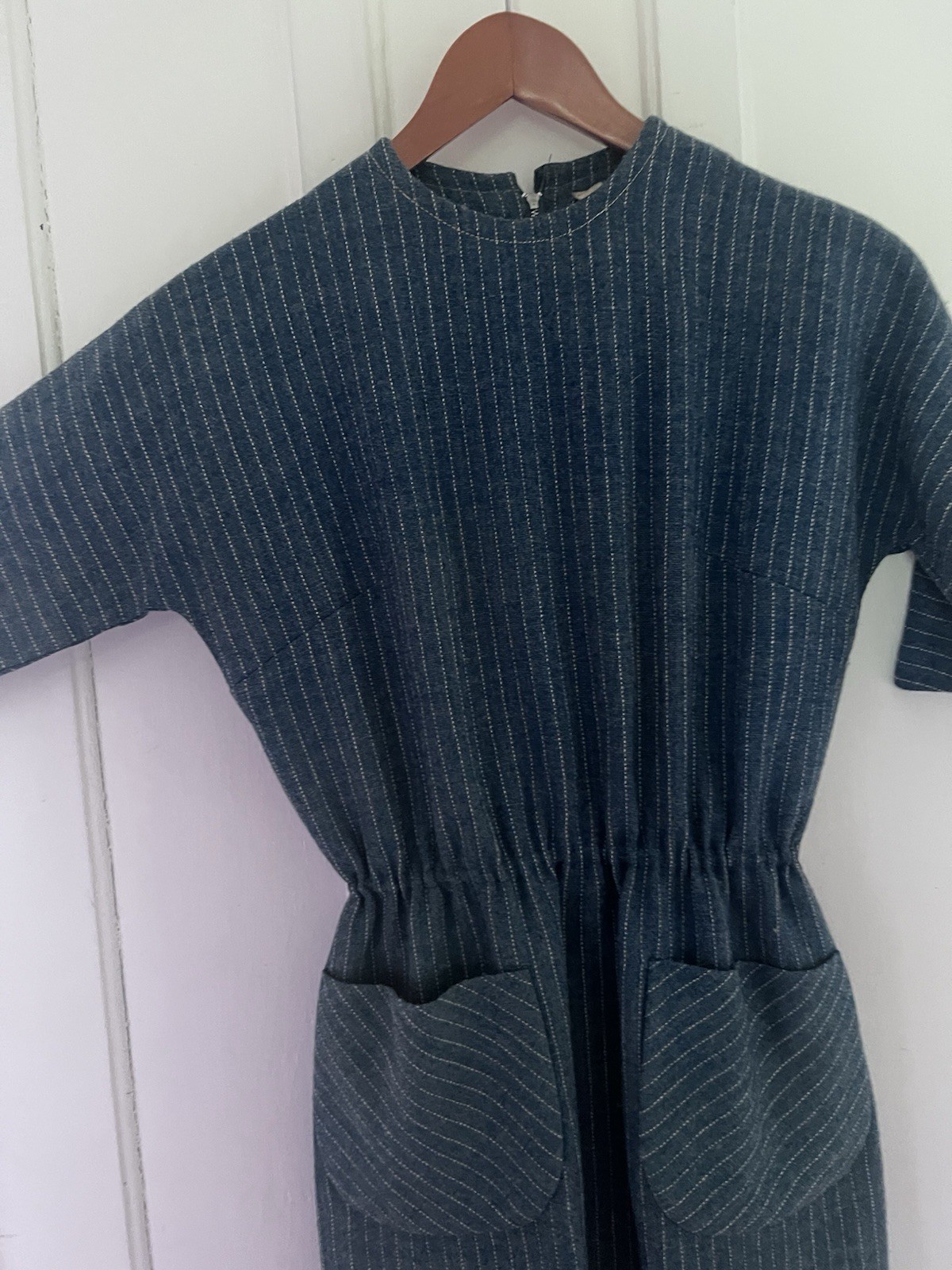 Nancy Greer Vintage 1960’s Dolman Wool Pinstripe Shift Dress With Pockets