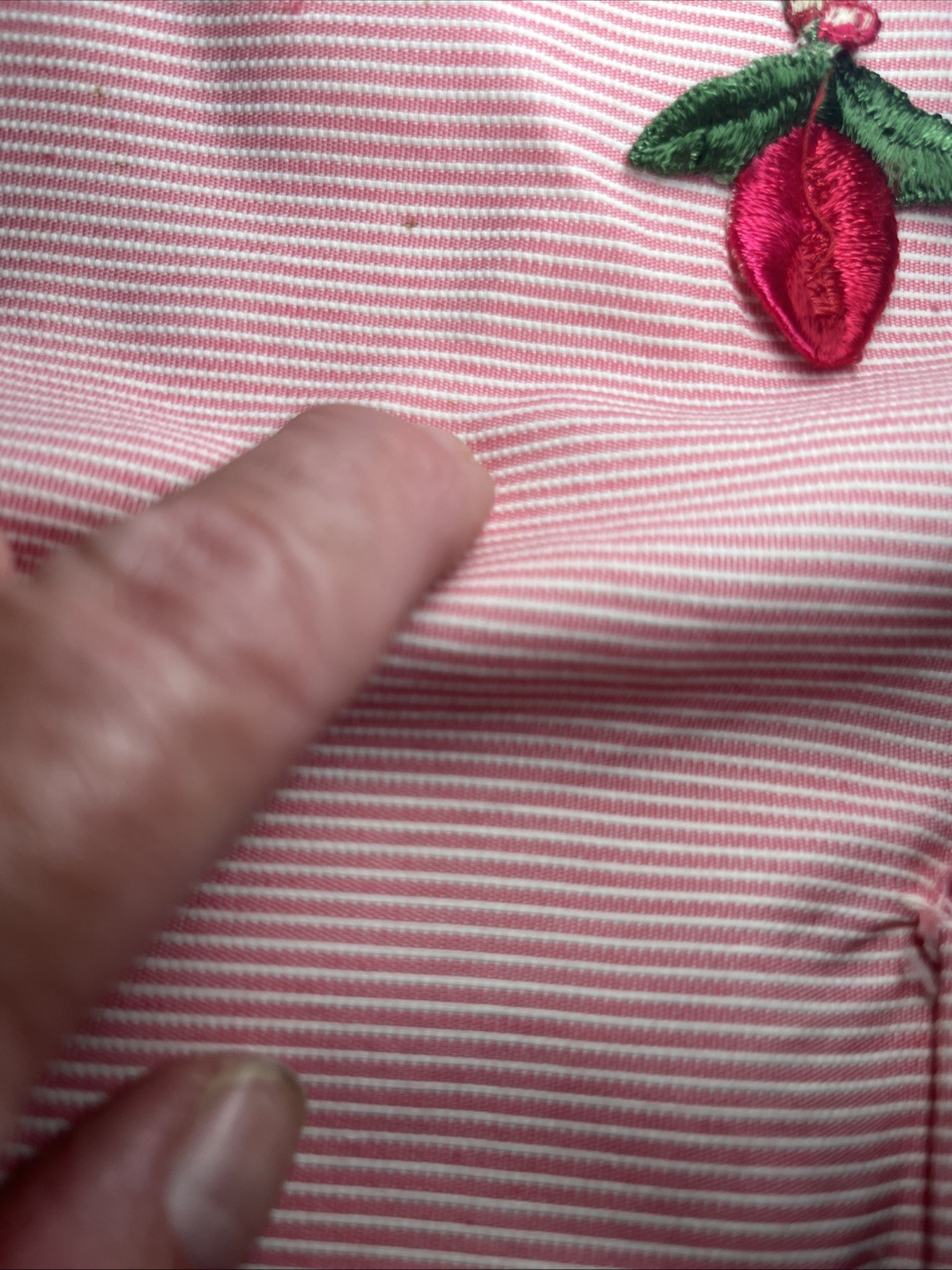 Vintage Paulette New York Pink Striped Nightgown Button Up House Dress Embroider