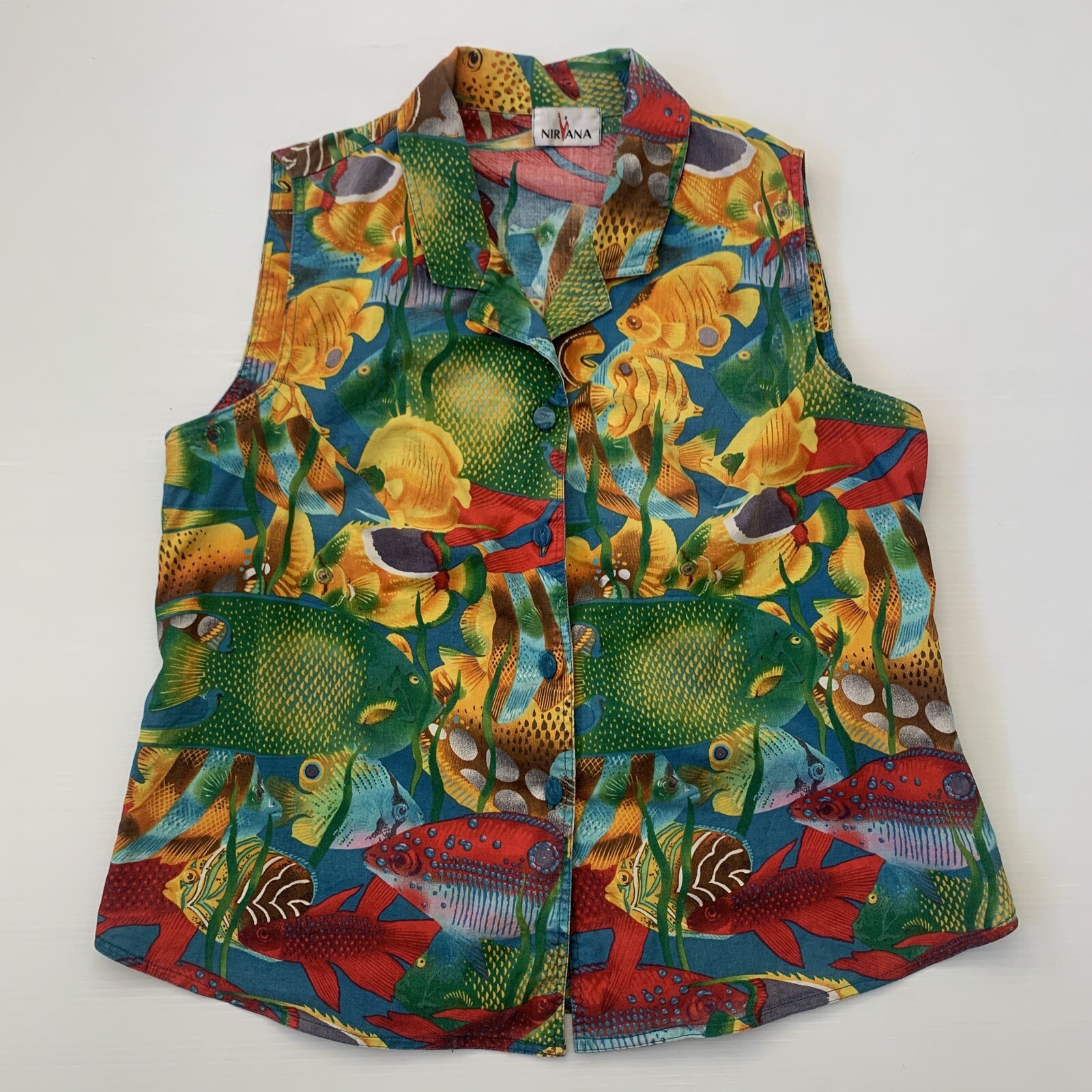 Nirvana Top Women’s Size L ( Bust 100cm) Sleeveless Collared Buttoned Vintage