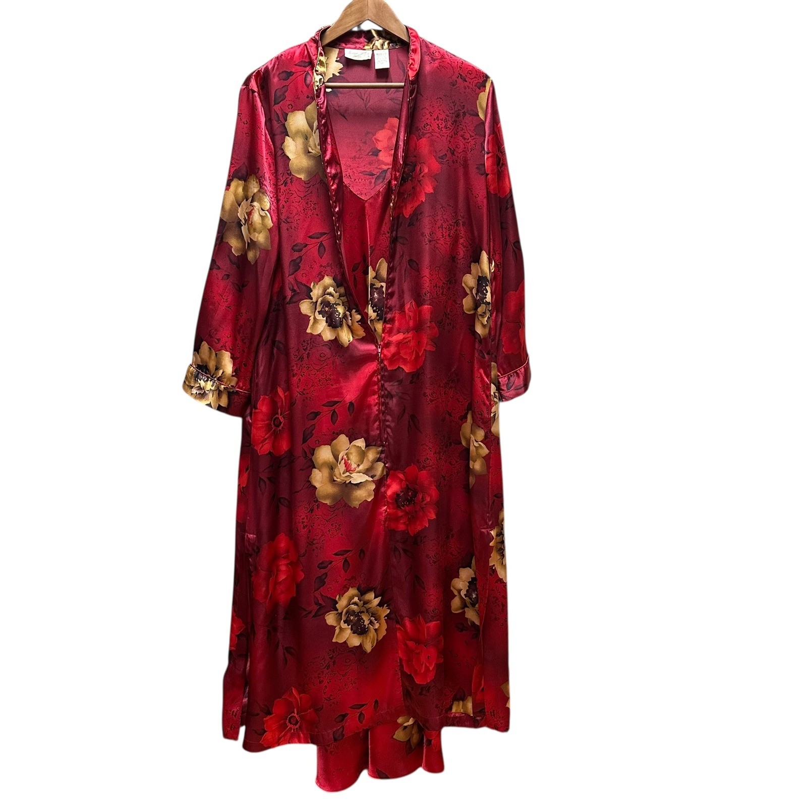Vintage Inner Most Nightgown & Robe Red Floral Long Classic Romantic Feminine M