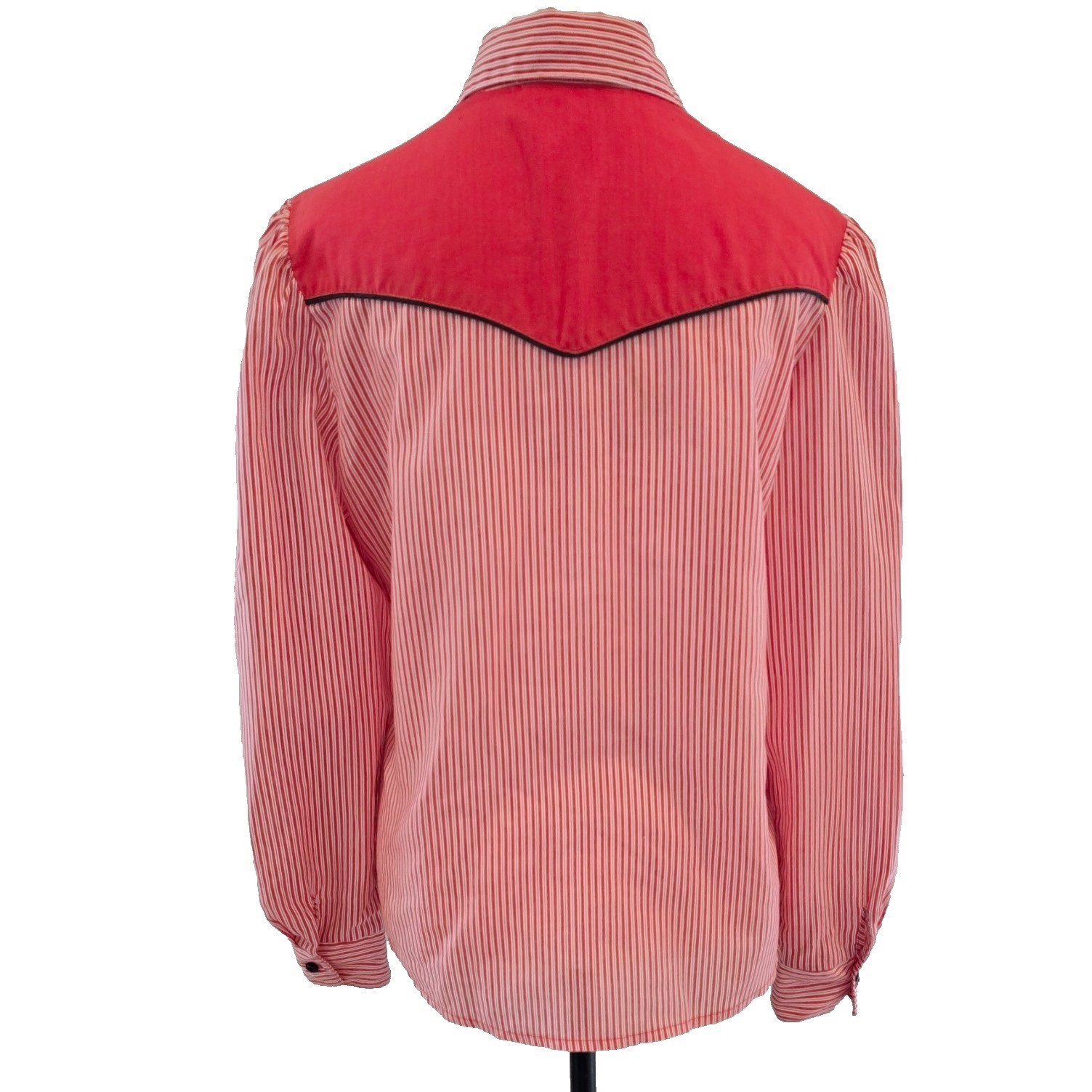 Vtg 1980s Womens Western Shirt Red White Candy Stripe Ruffle Rose Embroidered M