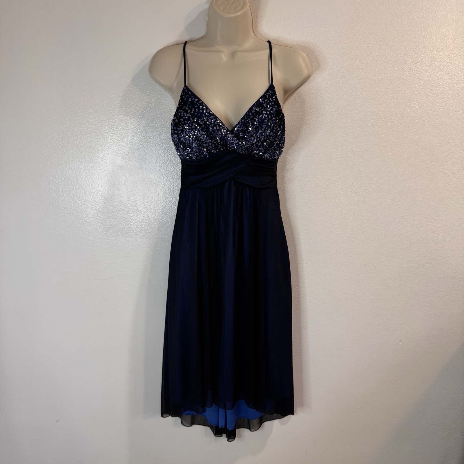 Vtg 90s Y2K City Studio Dress M Formal Sequin Fairy Whimsigoth Black Blue Empire