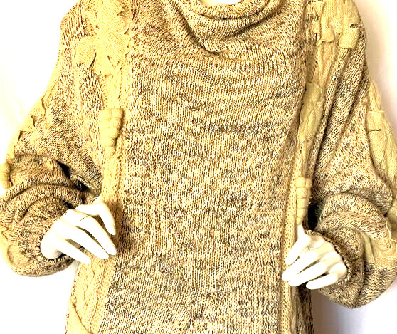 VTG 80s Bonnie Boerer Tan Sweater Emblements Oversize SZ 3X