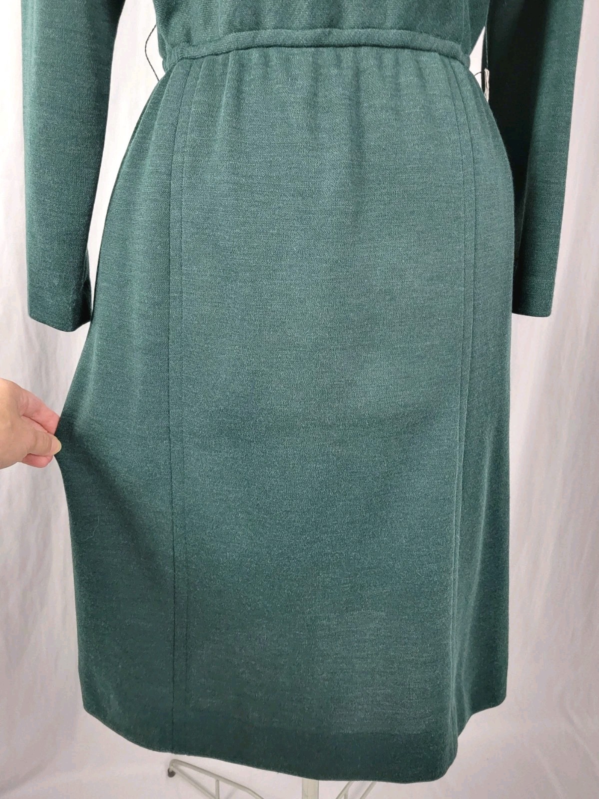 Vintage Tanner Green Wool Blend Blouson Dress w Elastic Waist Size 14