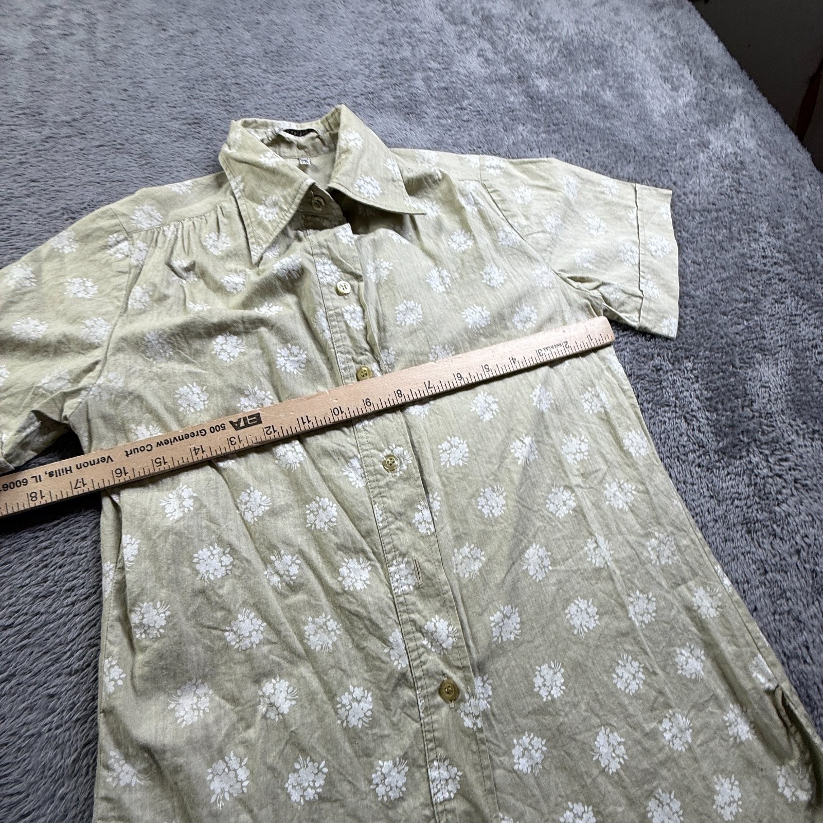 Vintage 80s J Tiktiner S Womens Button Up Shirt Green Floral Print Cotton France
