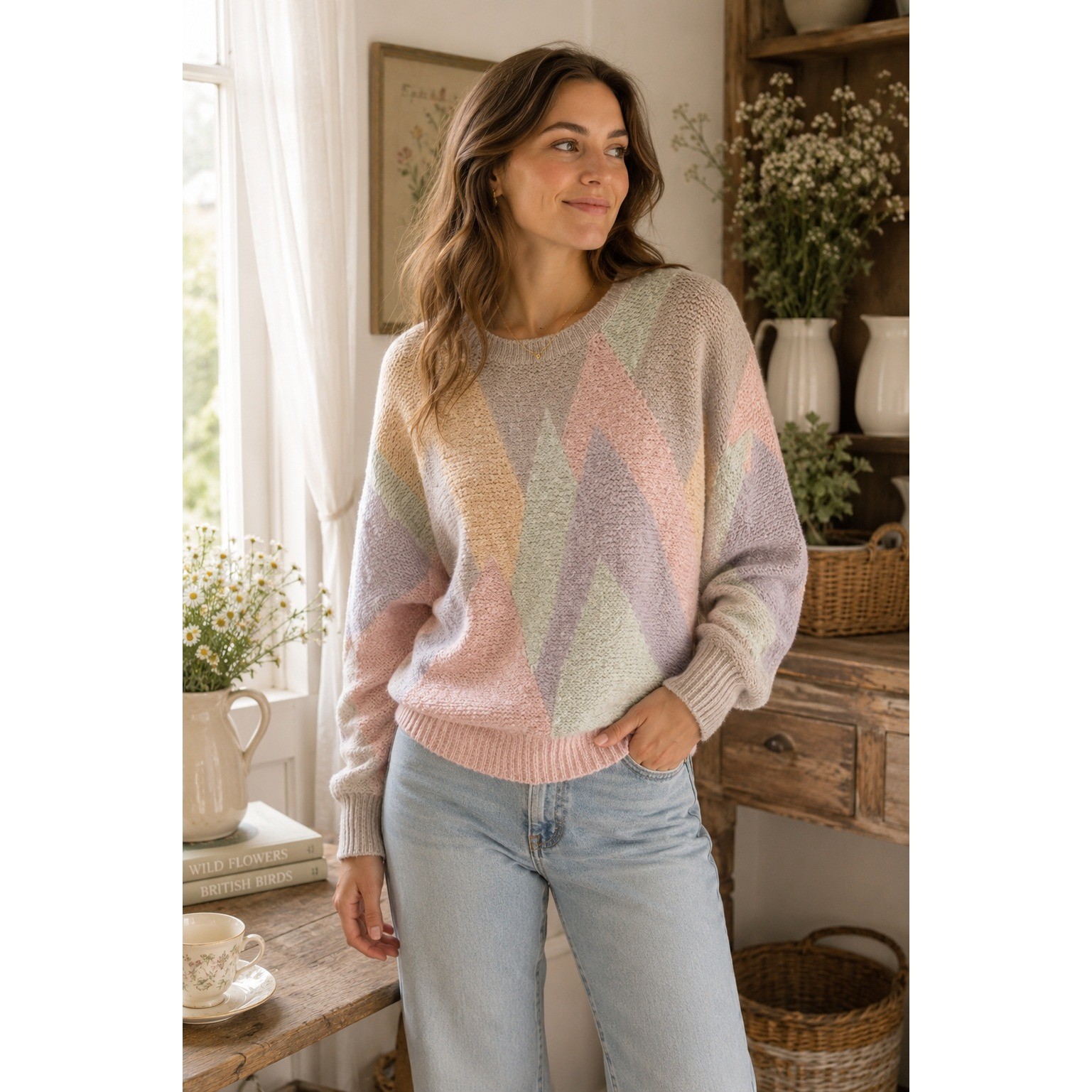 Vtg Renee Tener for Jeanne Pierre L Pastel Sweater Coquette Soft Girl Cozy Knit