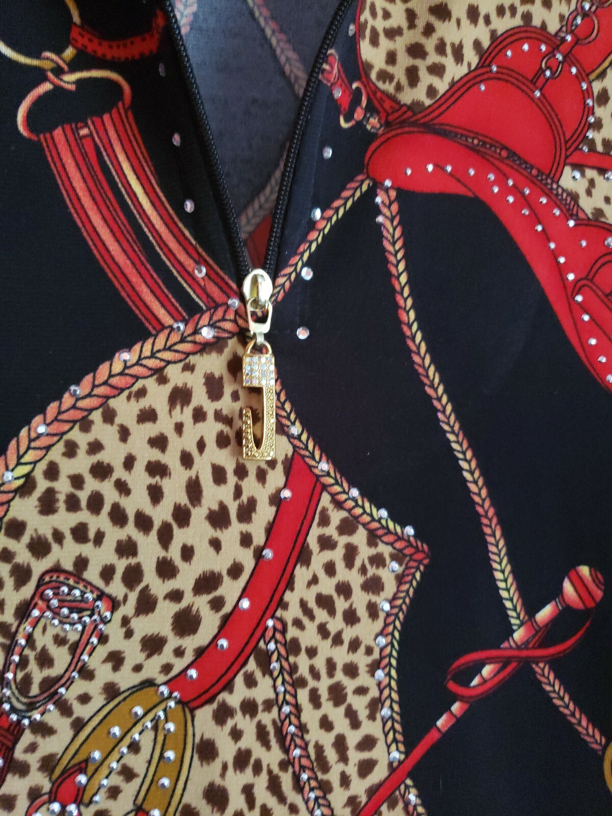 JACKETS GALORE by John Farah Top Saddle Bridle Equestrian Black Red M 1/4 Zipper