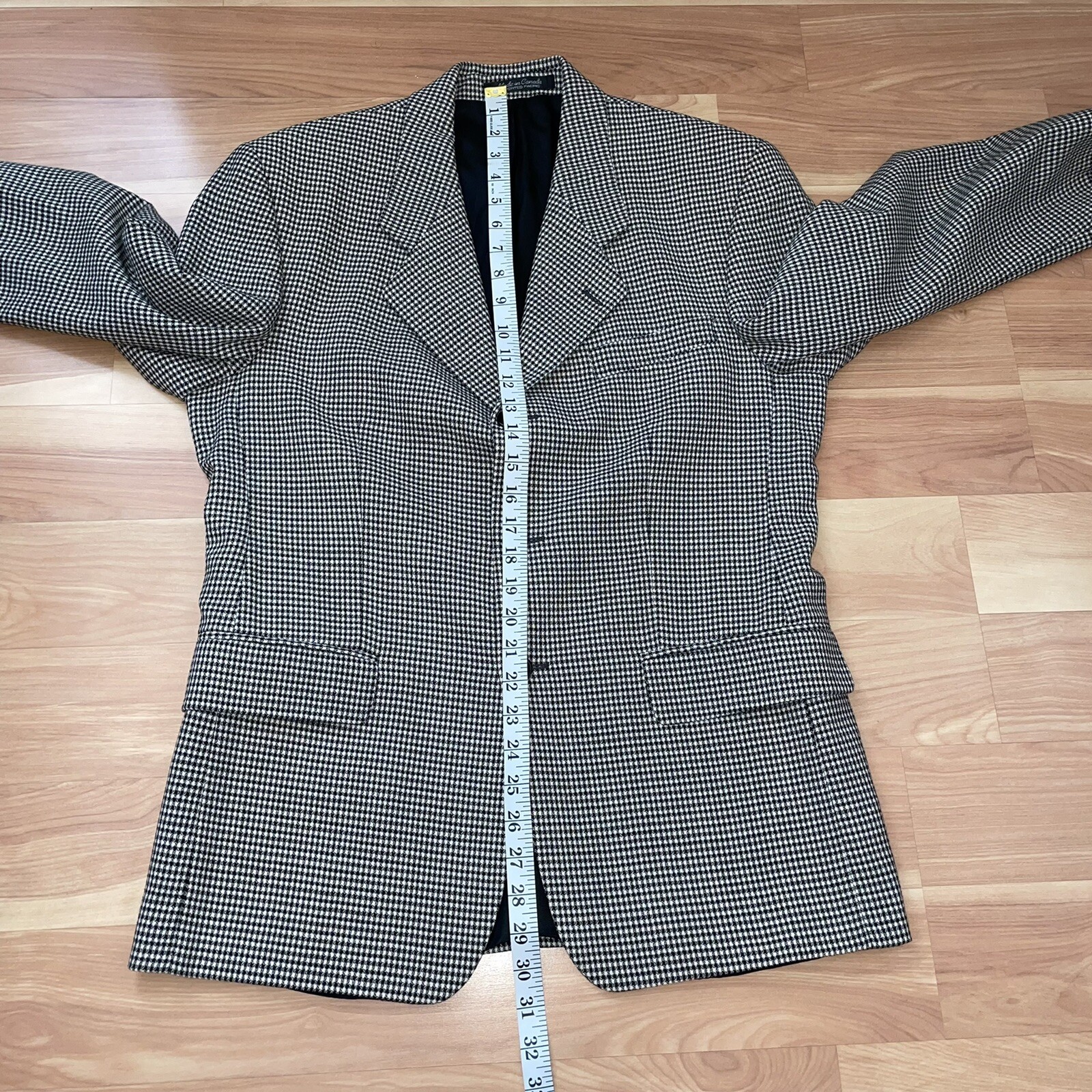 Vintage Wool Black/White Checkered Oversized Blazer Sz S/Medium Academia Preppy