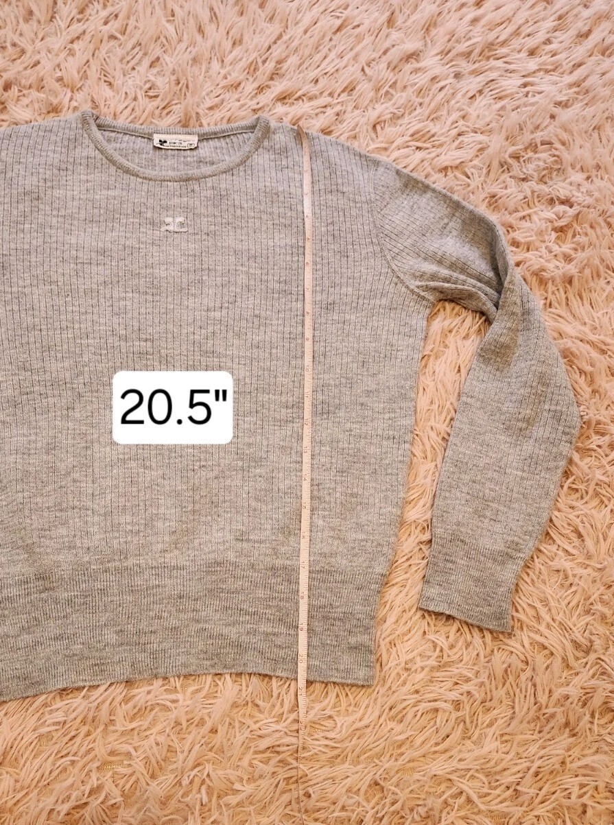 COURREGES Vintage 1970’s Logo Ribbed Sweater Gray S